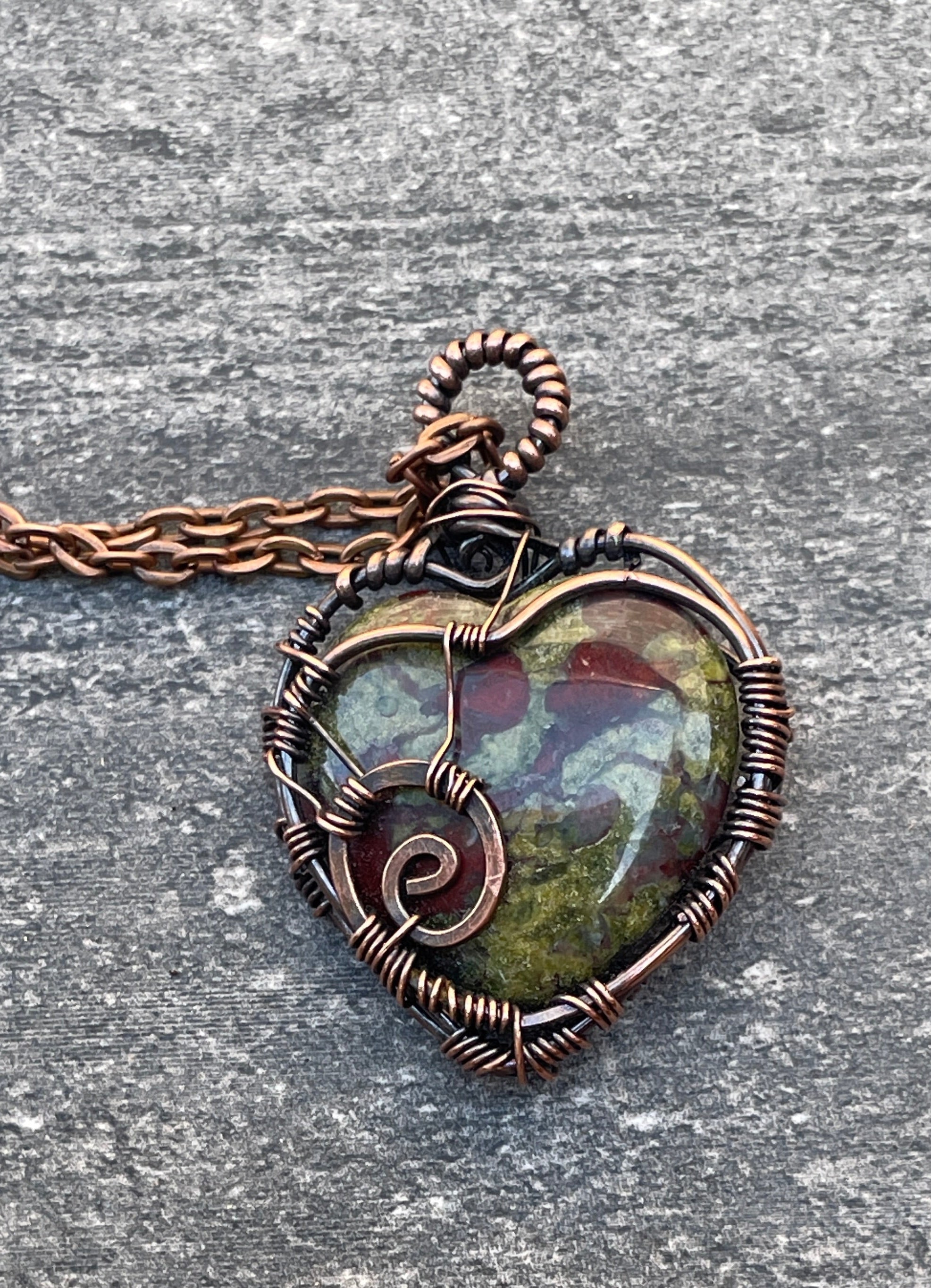 Dragon Blood Heart Pendants | Hand-Wrapped Copper Wire | Little Stone Raven