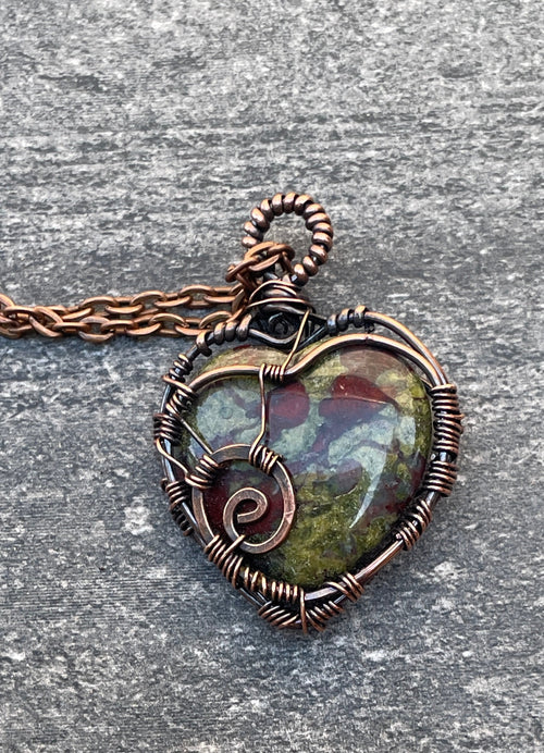 Dragon Blood Heart Pendants | Hand-Wrapped Copper Wire | Little Stone Raven