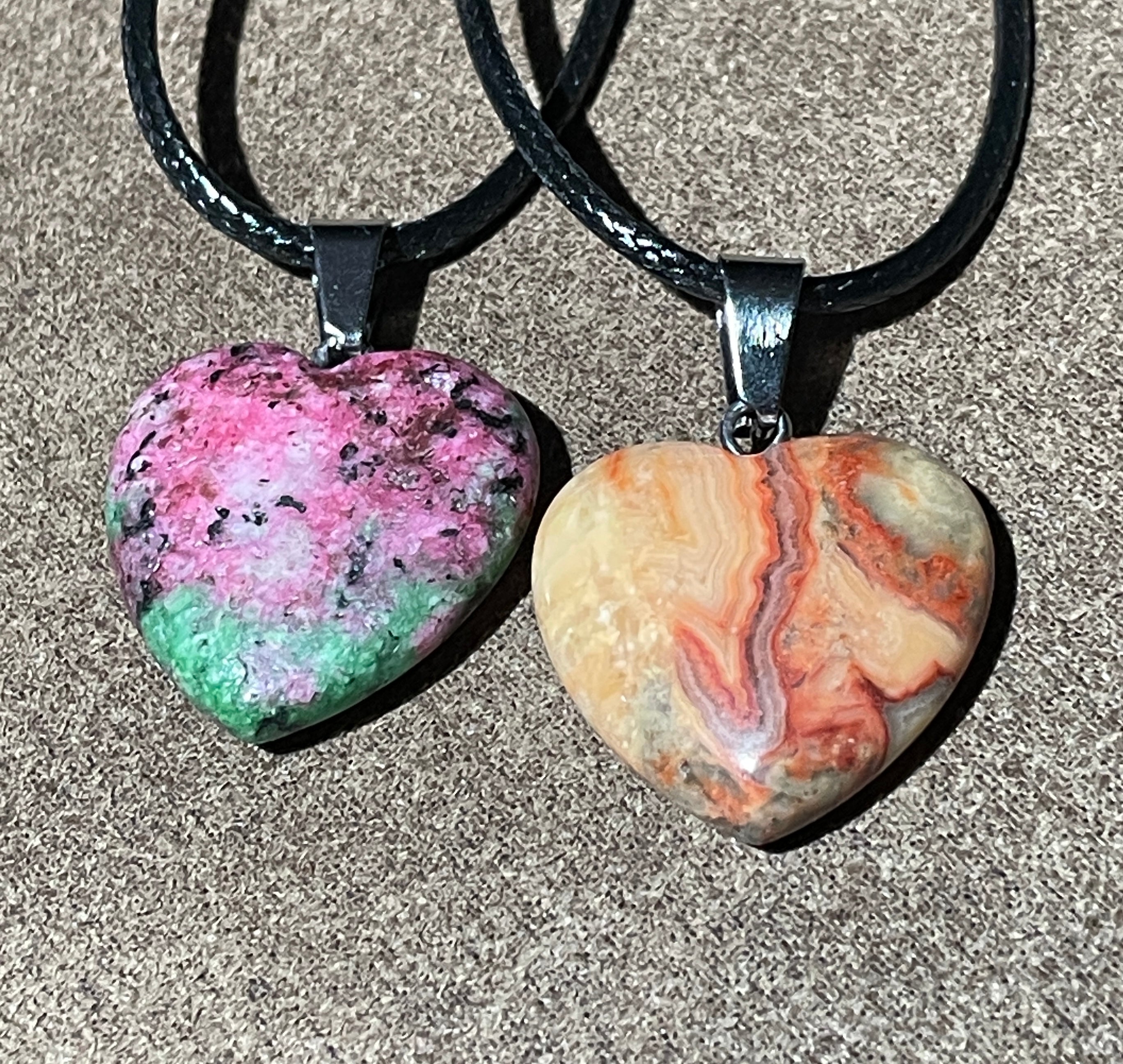 Stone Heart Pendants | Hand-Wrapped Copper Wire | Little Stone Raven