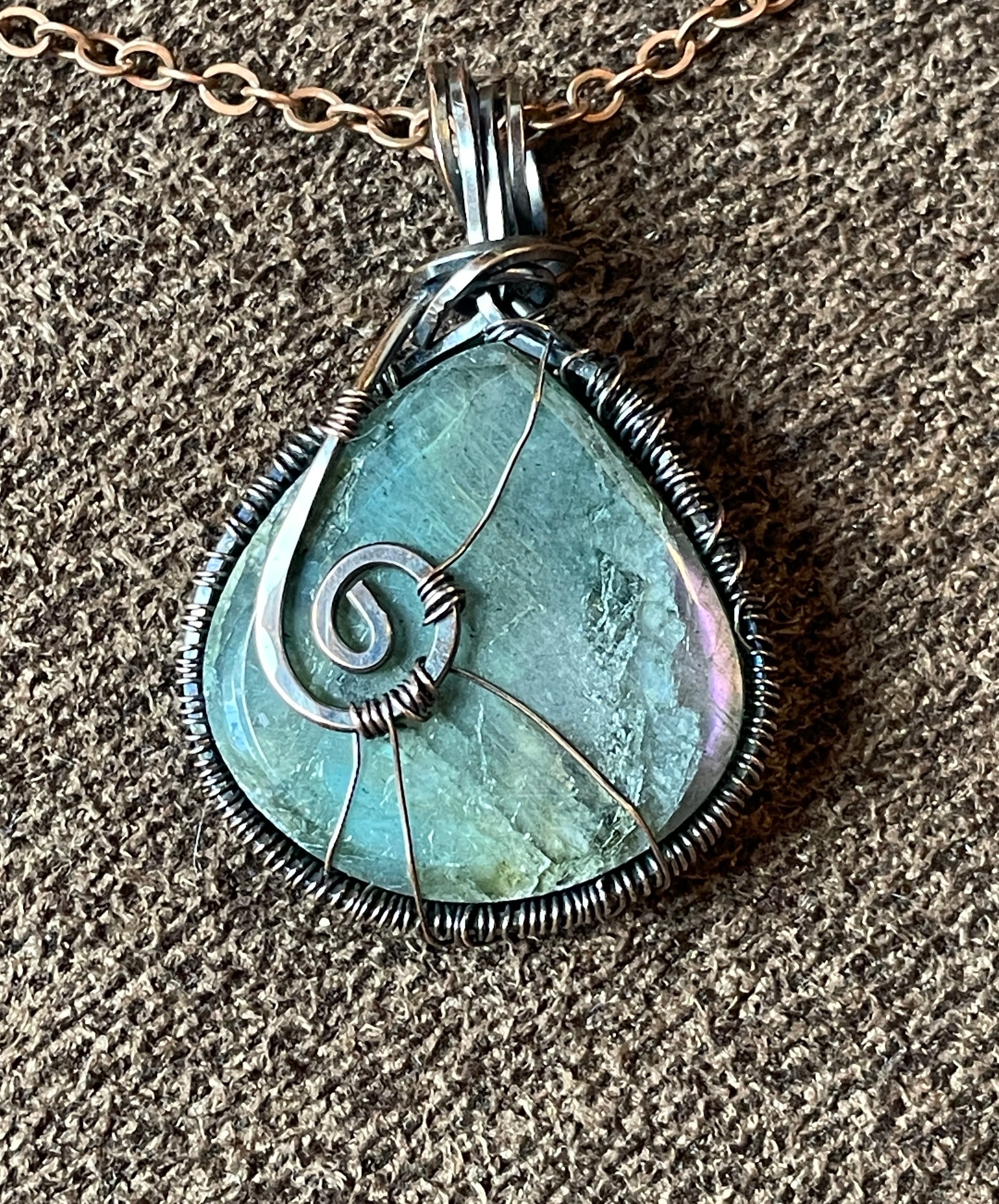 Labradorite Teardrop Pendants | Hand-Wrapped Copper Wire | Little Stone Raven
