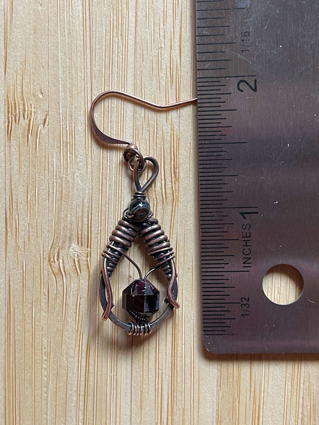 Wire Wrapped Beaded Earrings | Hand-Wrapped Copper Wire | Little Stone Raven