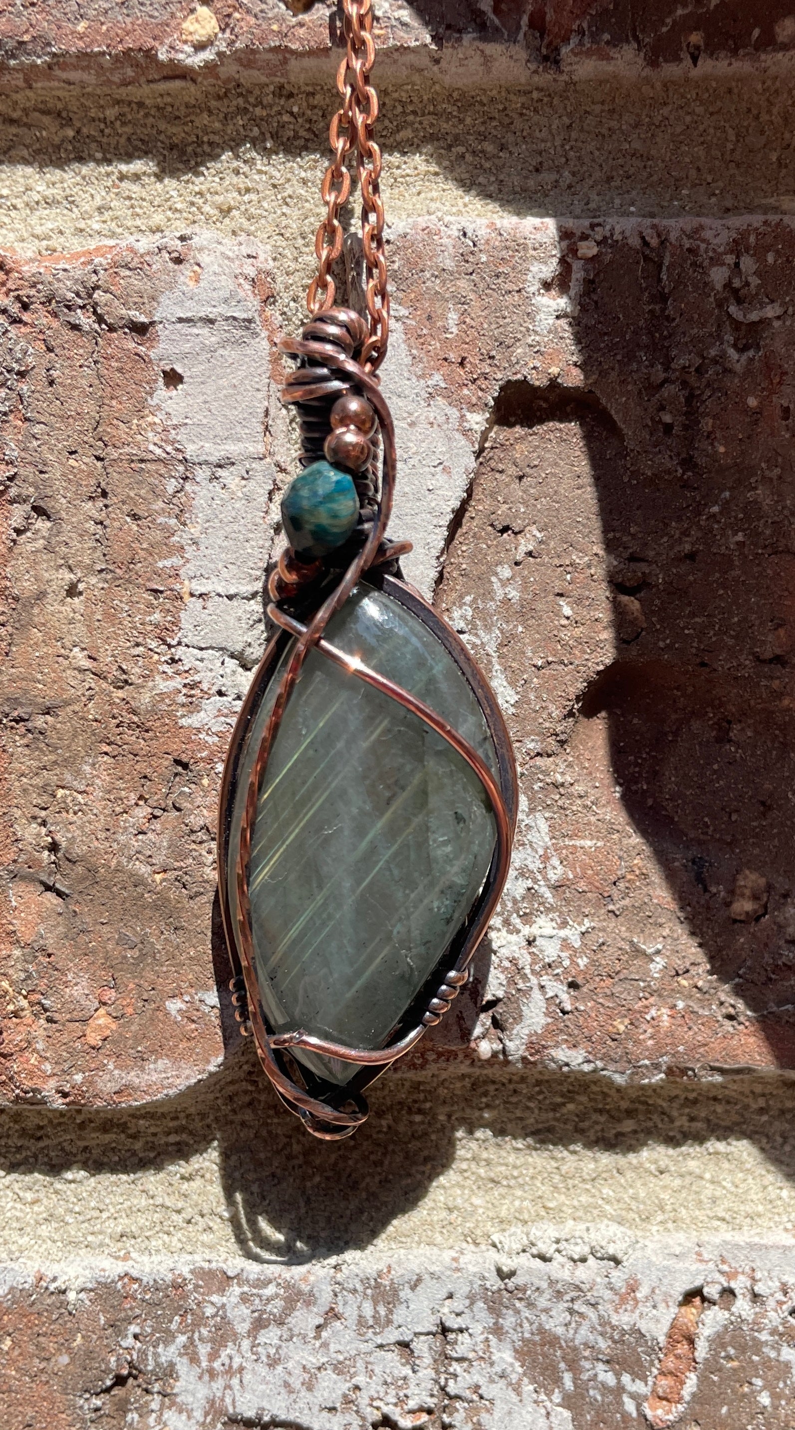 Labradorite and Beaded Pendants| Hand-Wrapped Copper Wire | Little Stone Raven