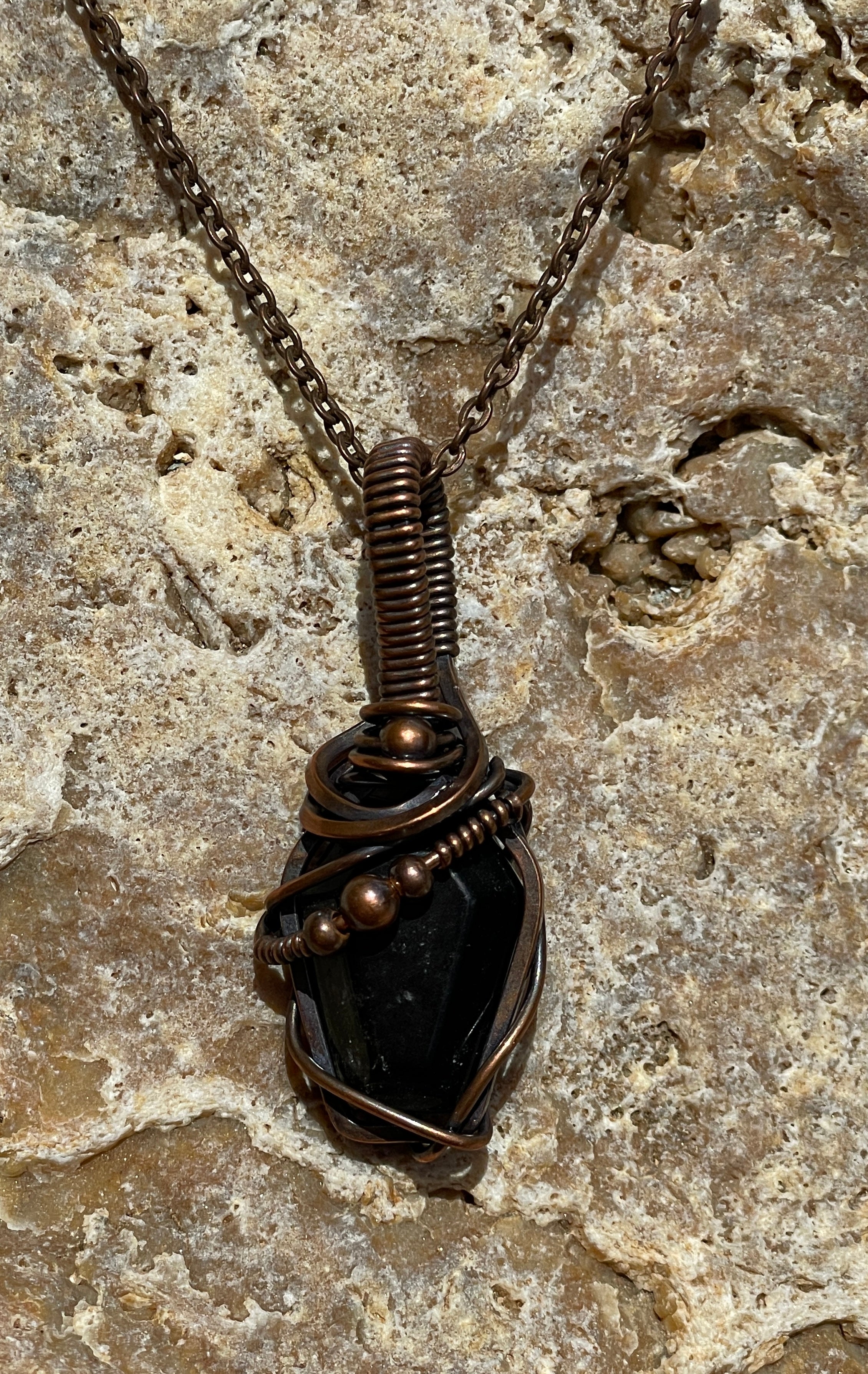 Coffin Shaped Pendants| Hand-Wrapped Copper Wire | Little Stone Raven