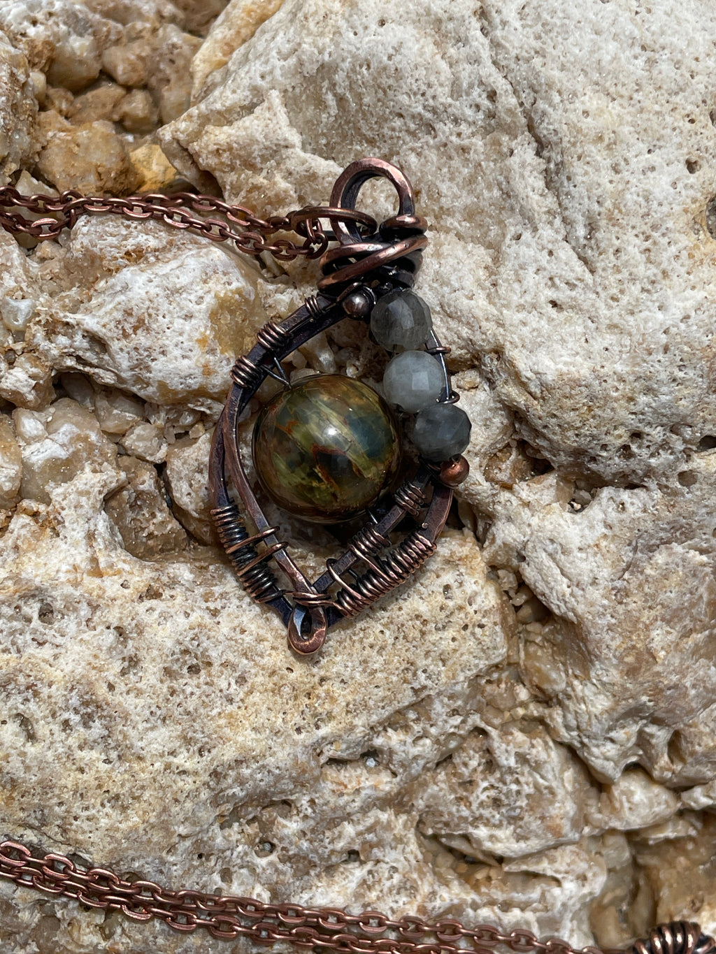 Pietersite Bead Pendants | Hand-Wrapped Copper Wire | Little Stone Raven
