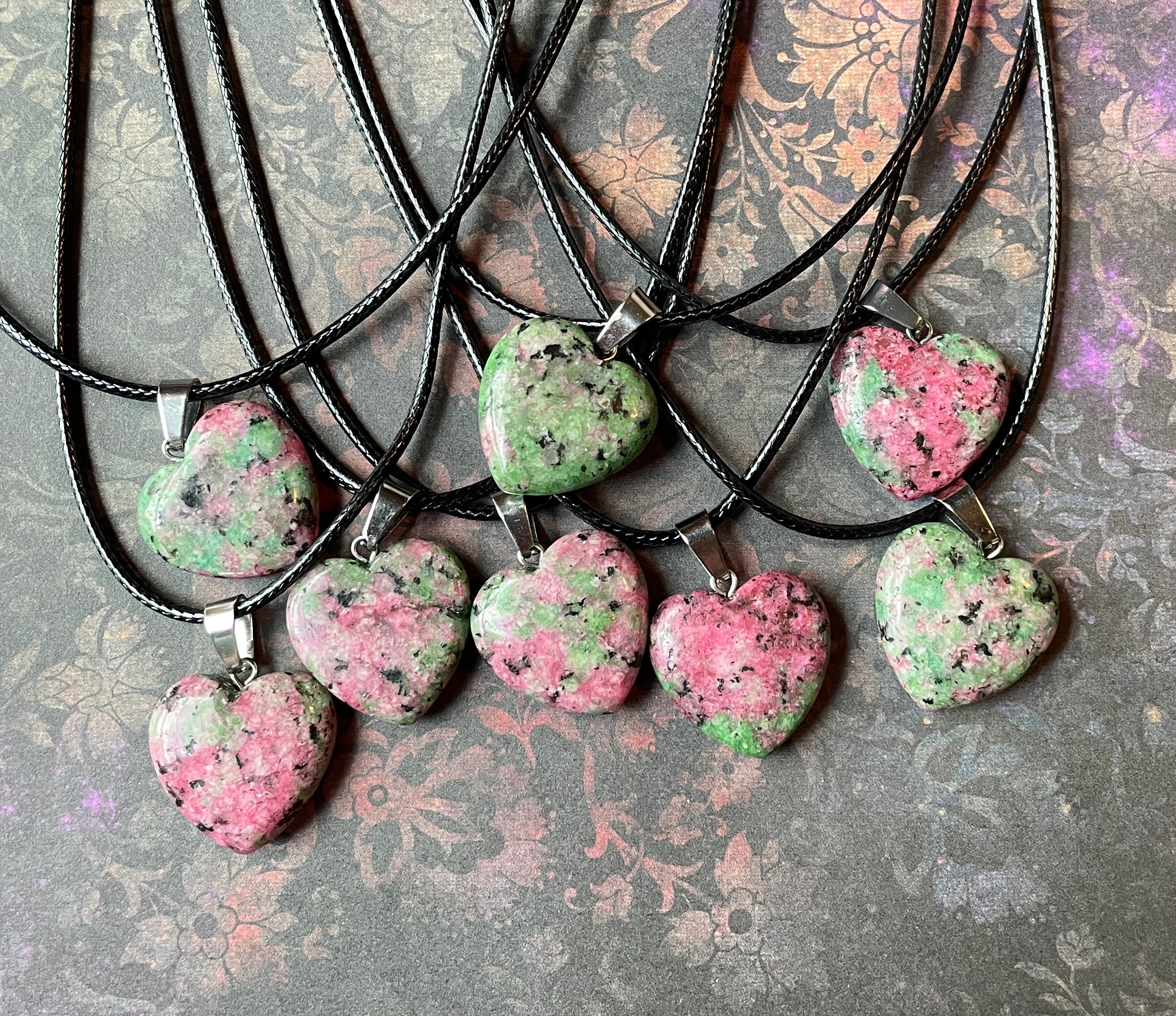 Stone Heart Pendants | Hand-Wrapped Copper Wire | Little Stone Raven
