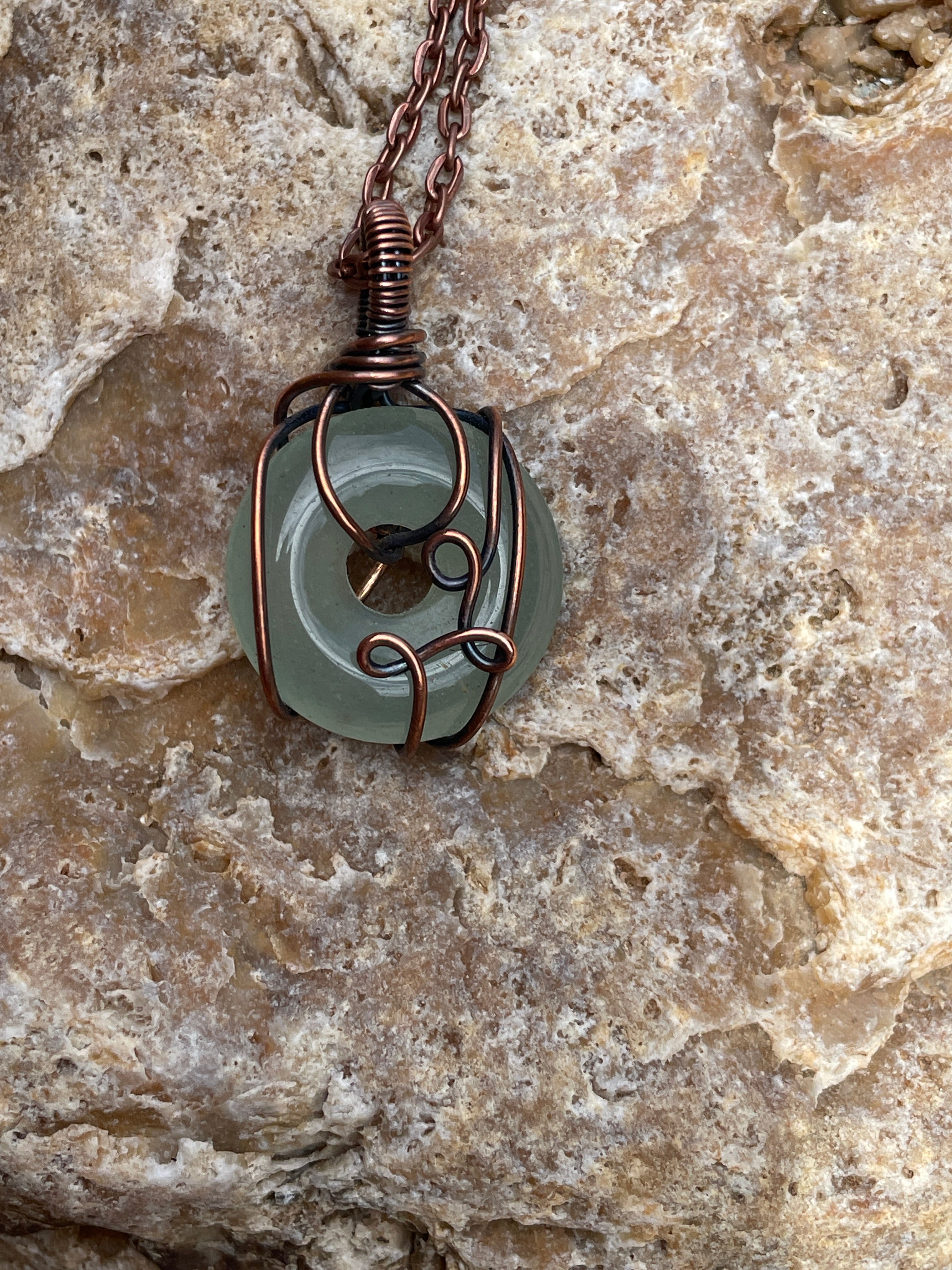 Donut Shaped Stone Wire Wraps | Hand-Wrapped Copper | Little Stone Raven
