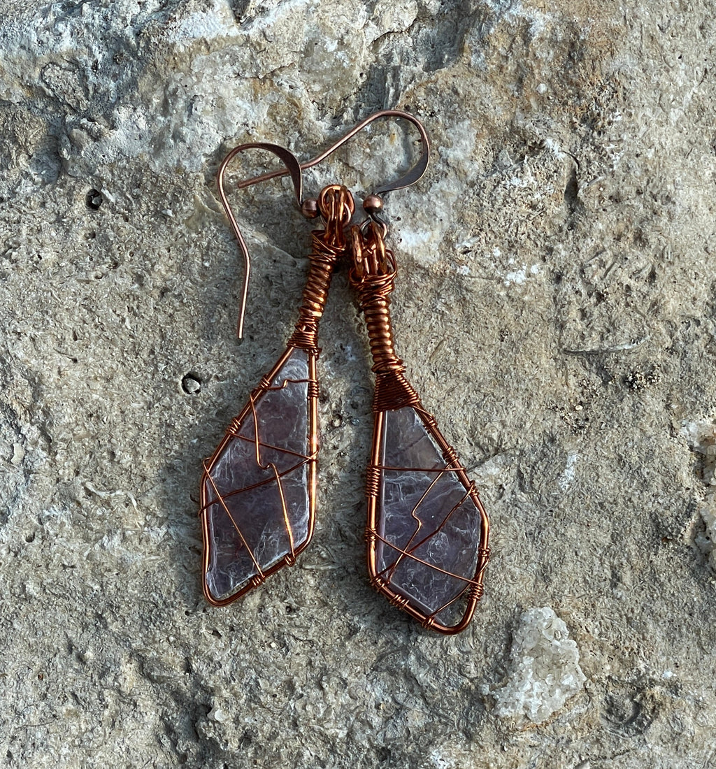 Purple Mica Earrings | Hand-Wrapped Copper Wire | Little Stone Raven