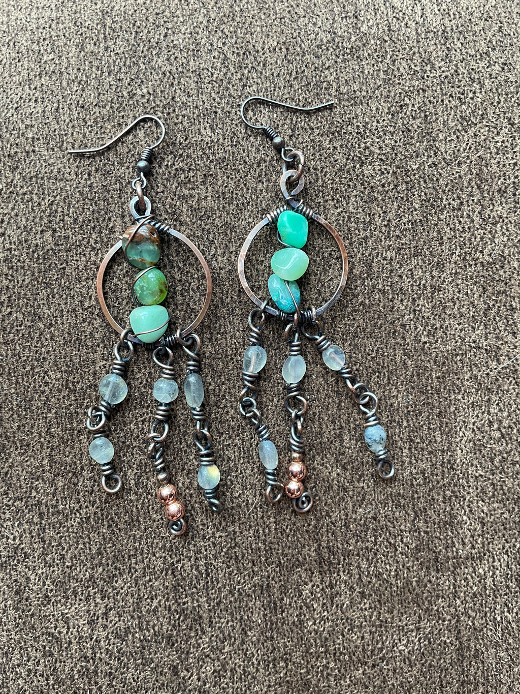 Wire Wrapped Beaded Earrings | Hand-Wrapped Copper Wire | Little Stone Raven