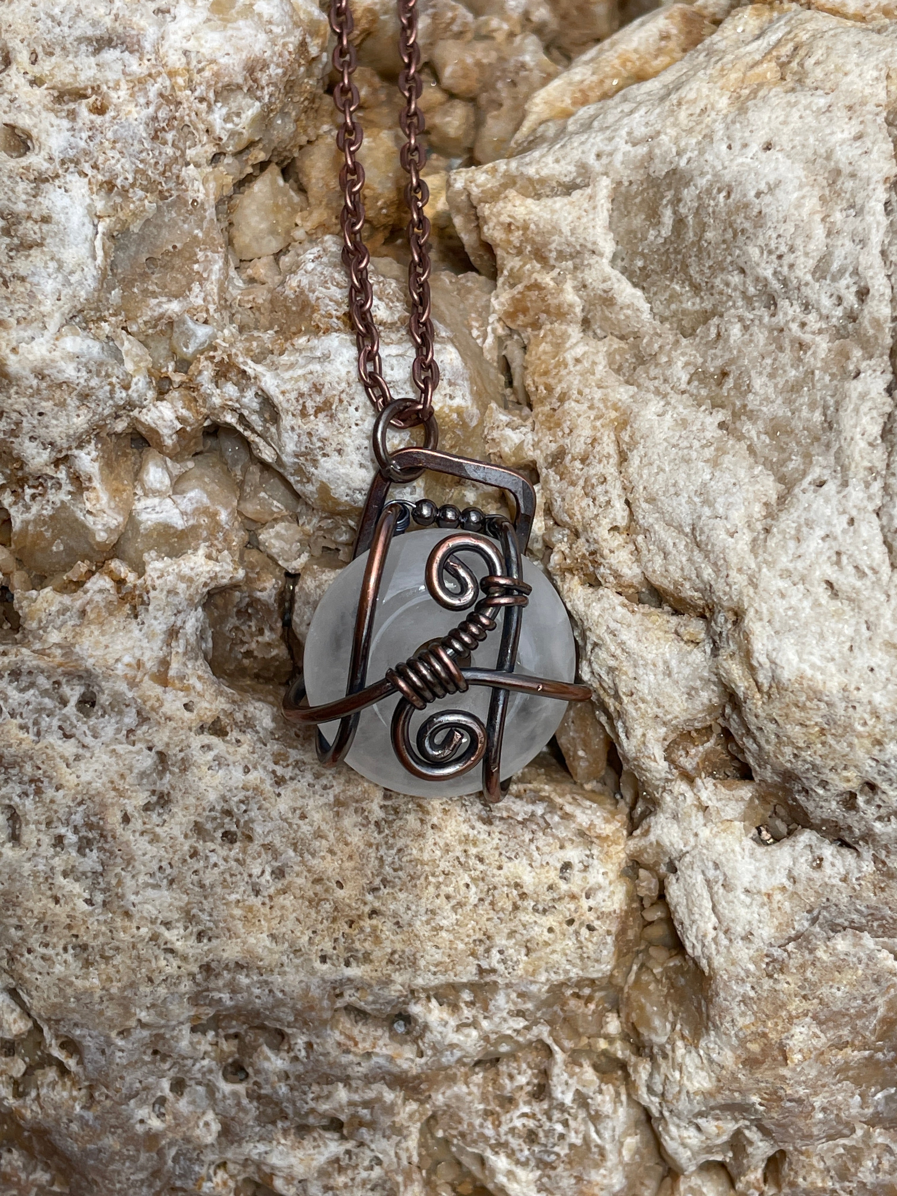 Donut Shaped Stone Wire Wraps | Hand-Wrapped Copper | Little Stone Raven