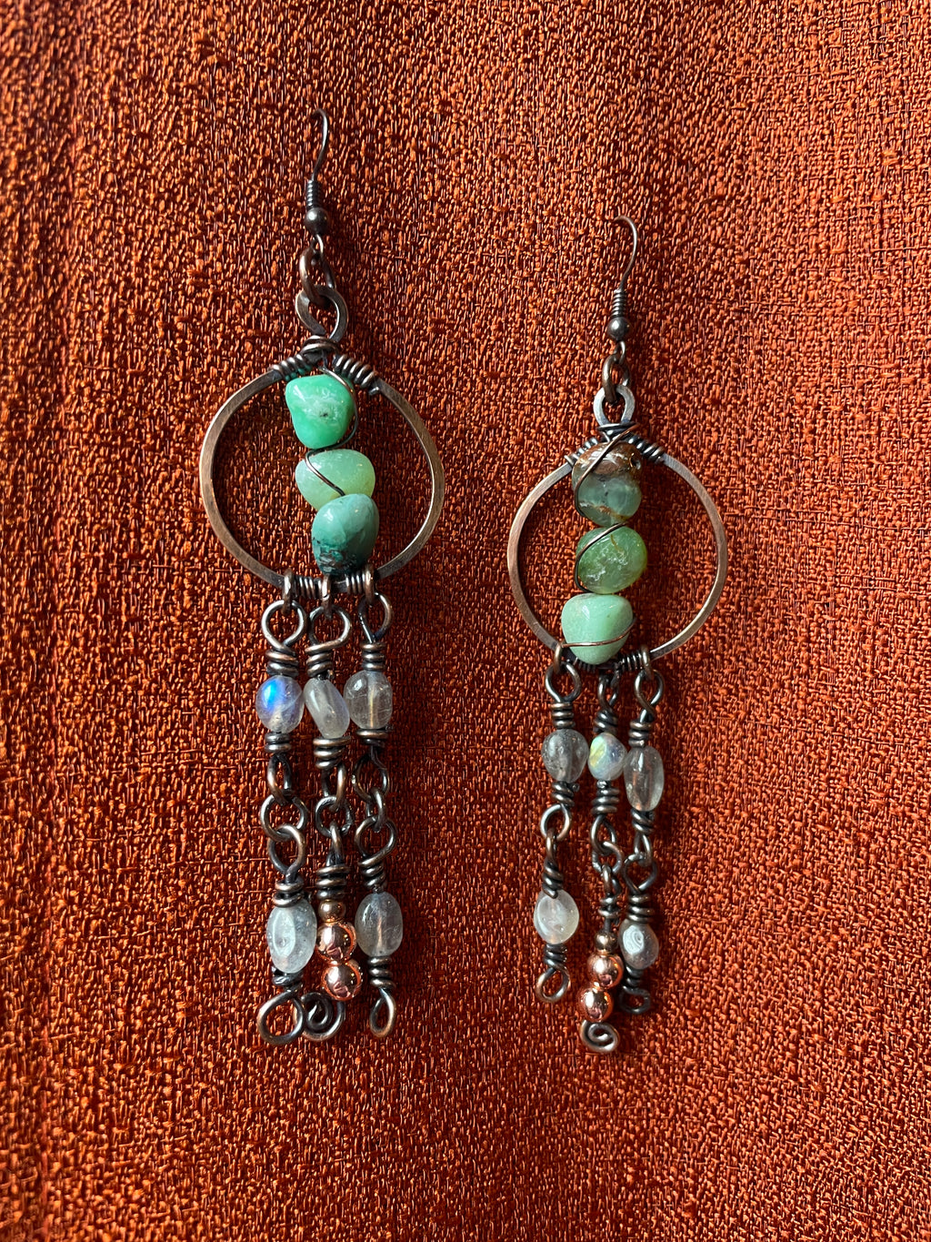 Wire Wrapped Beaded Earrings | Hand-Wrapped Copper Wire | Little Stone Raven
