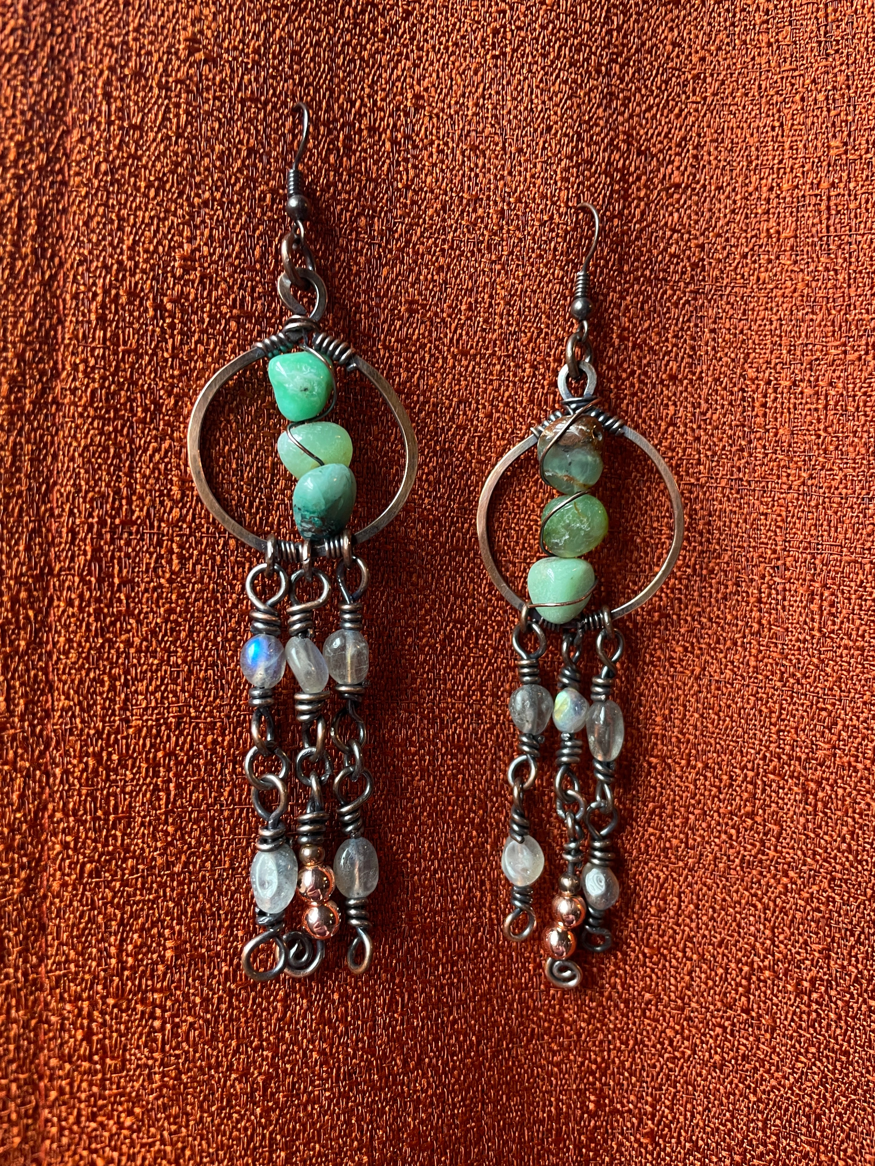 Wire Wrapped Beaded Earrings | Hand-Wrapped Copper Wire | Little Stone Raven