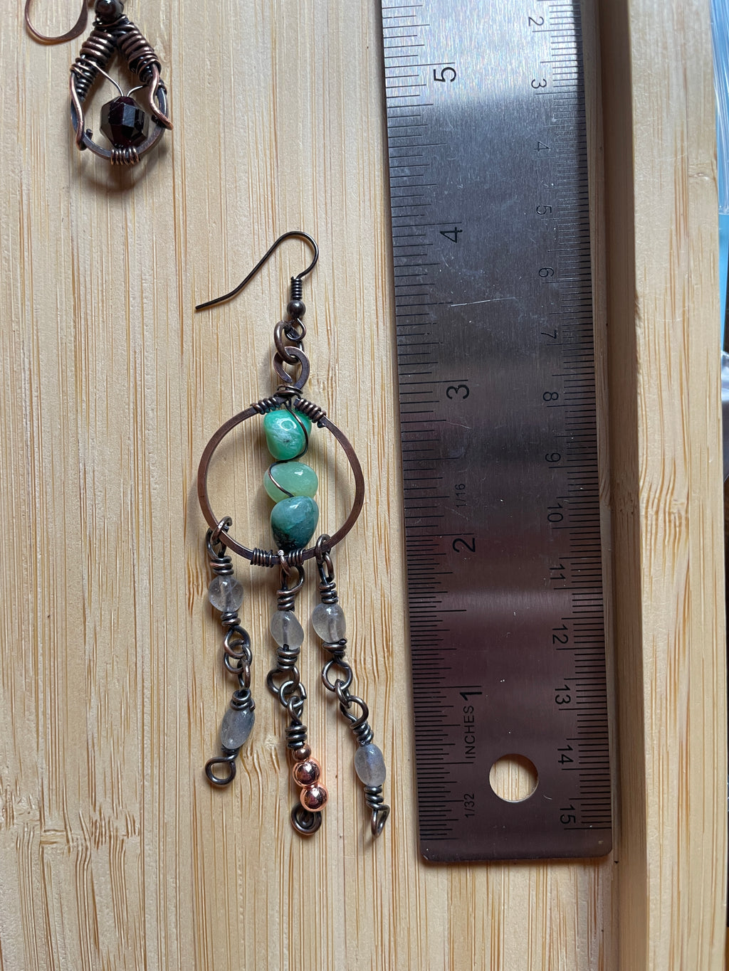 Wire Wrapped Beaded Earrings | Hand-Wrapped Copper Wire | Little Stone Raven
