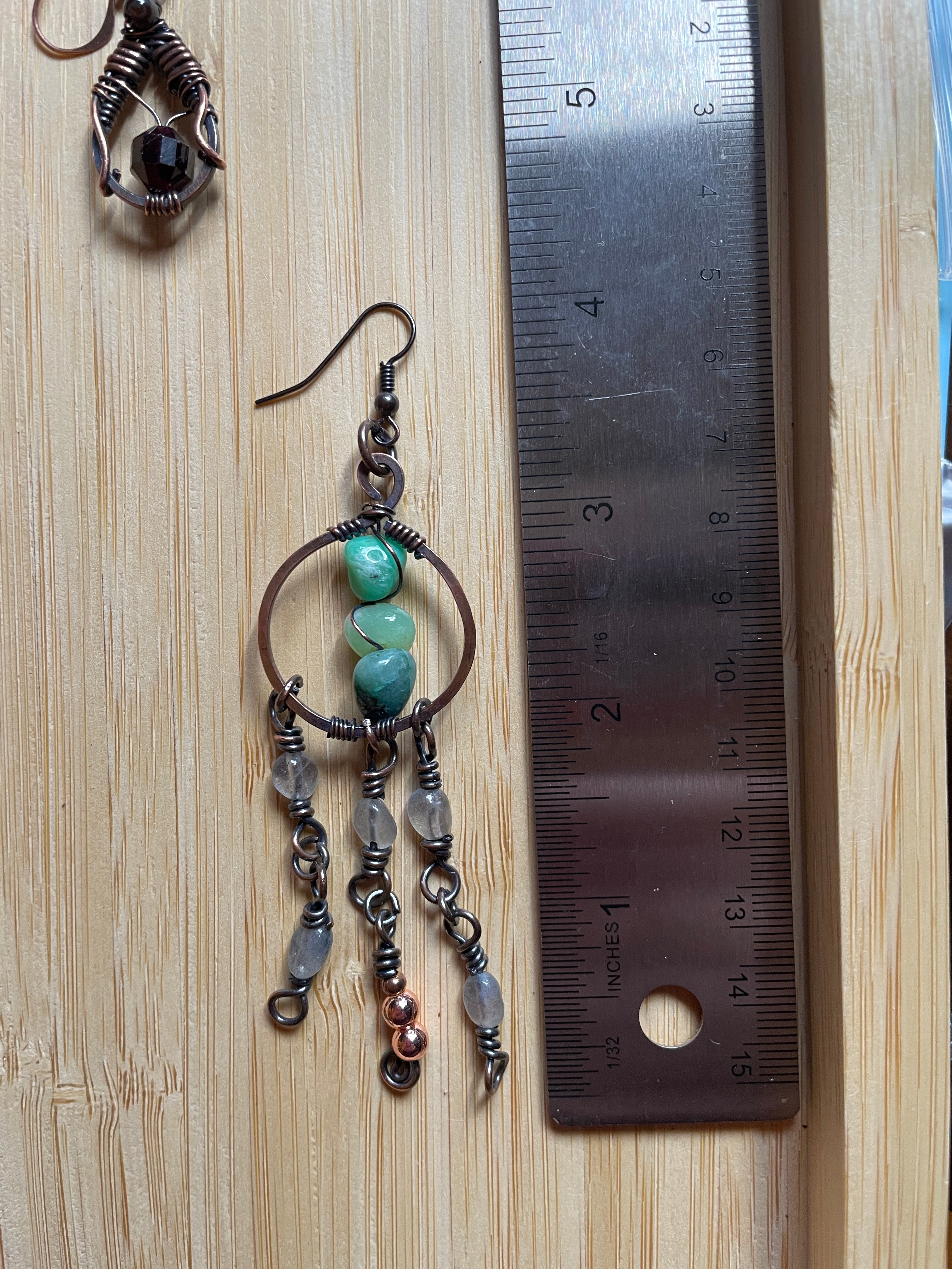 Wire Wrapped Beaded Earrings | Hand-Wrapped Copper Wire | Little Stone Raven