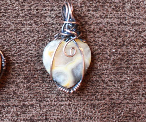 Crazy Agate Heart Pendants | Hand-Wrapped Copper Wire | Little Stone Raven