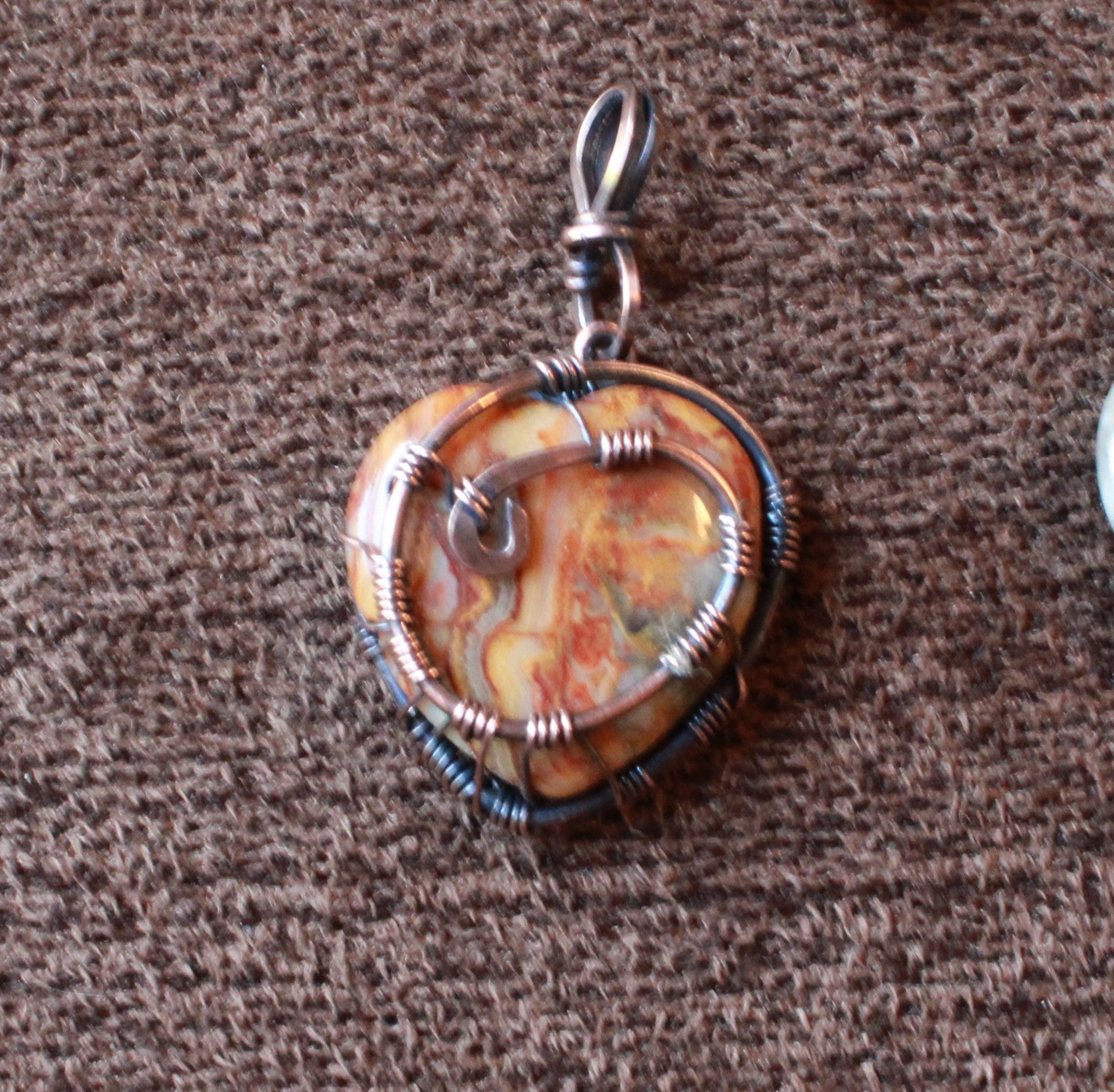 Crazy Agate Heart Pendants | Hand-Wrapped Copper Wire | Little Stone Raven