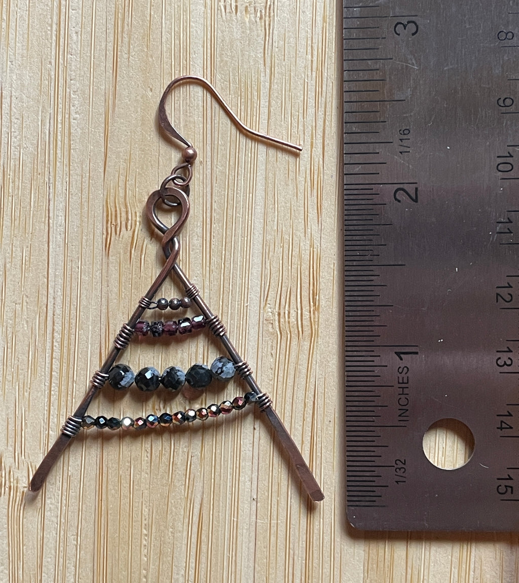 Wire Wrapped Beaded Earrings | Hand-Wrapped Copper Wire | Little Stone Raven