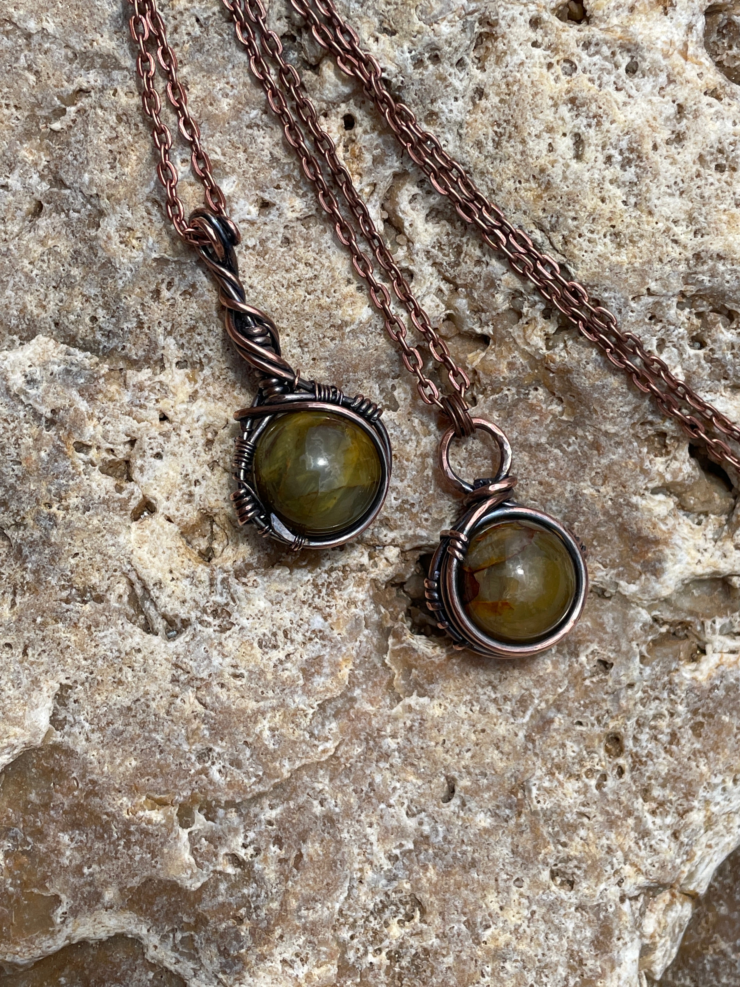 Pietersite Bead Pendants | Hand-Wrapped Copper Wire | Little Stone Raven