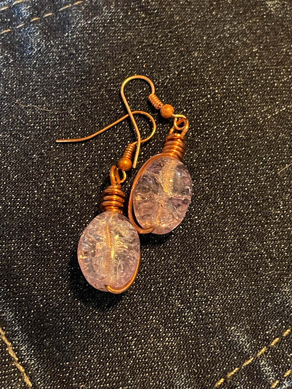 Cracked Glass Bead Earrings | Hand-Wrapped Copper Wire | Little Stone Raven