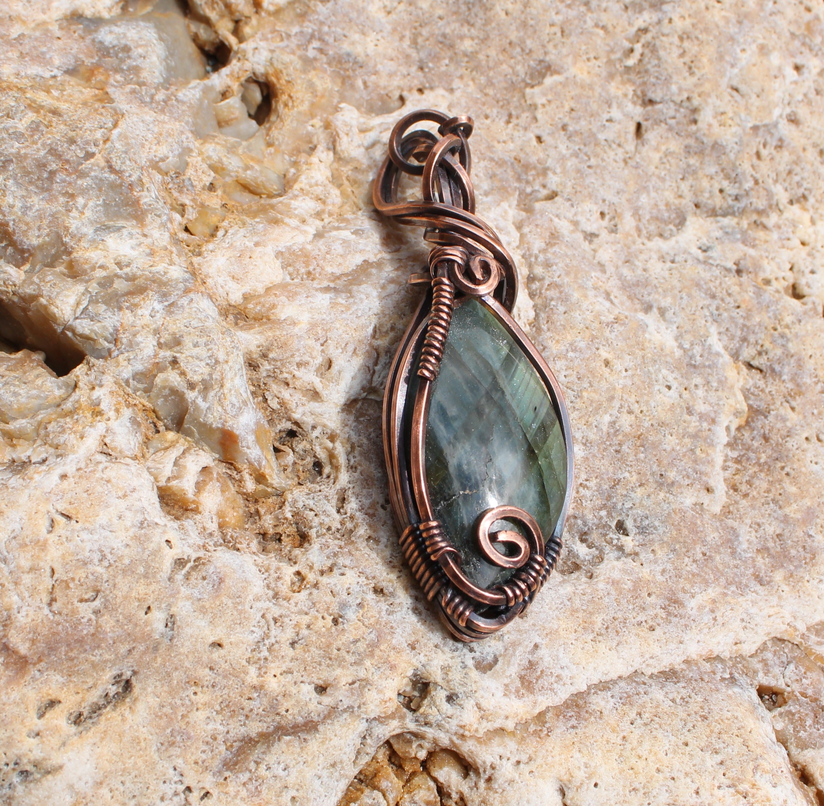 Striped Labradorite Pendant | Hand-Wrapped Copper Wire | Little Stone Raven