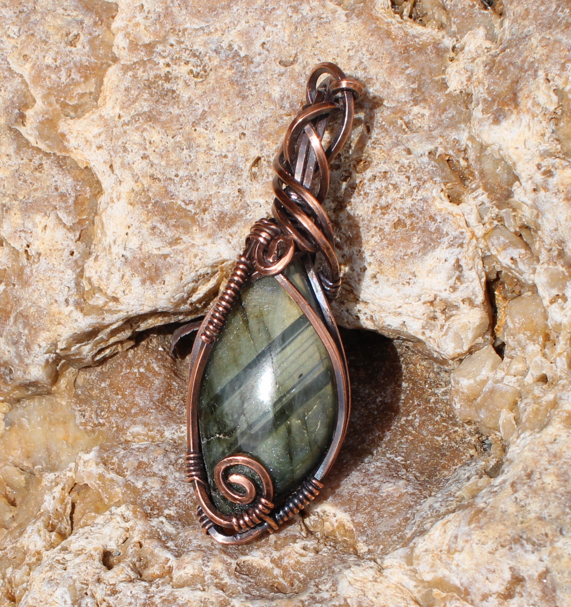Striped Labradorite Pendant | Hand-Wrapped Copper Wire | Little Stone Raven