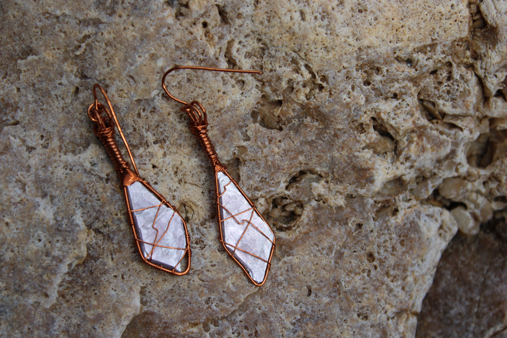 Purple Mica Earrings | Hand-Wrapped Copper Wire | Little Stone Raven