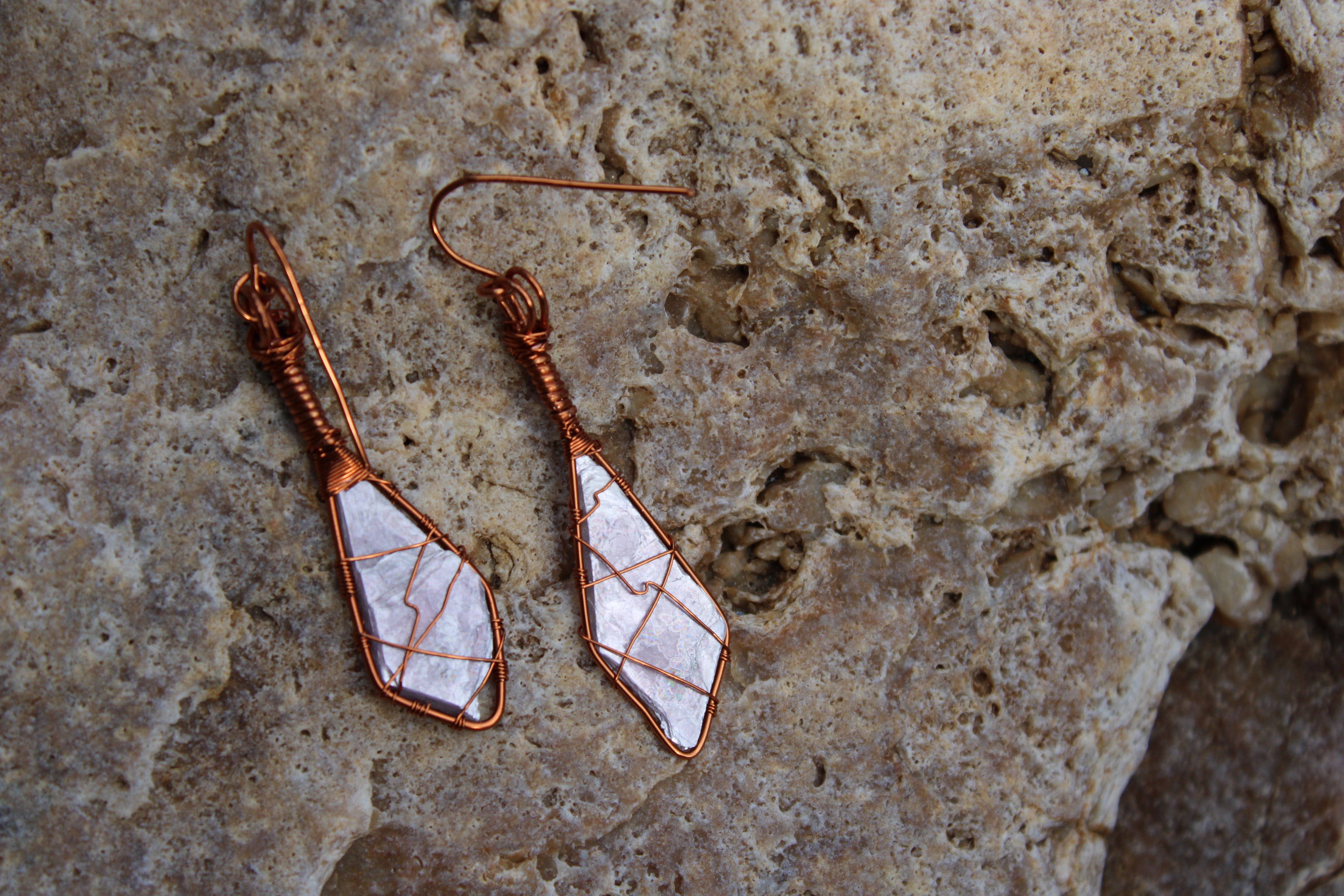 Purple Mica Earrings | Hand-Wrapped Copper Wire | Little Stone Raven