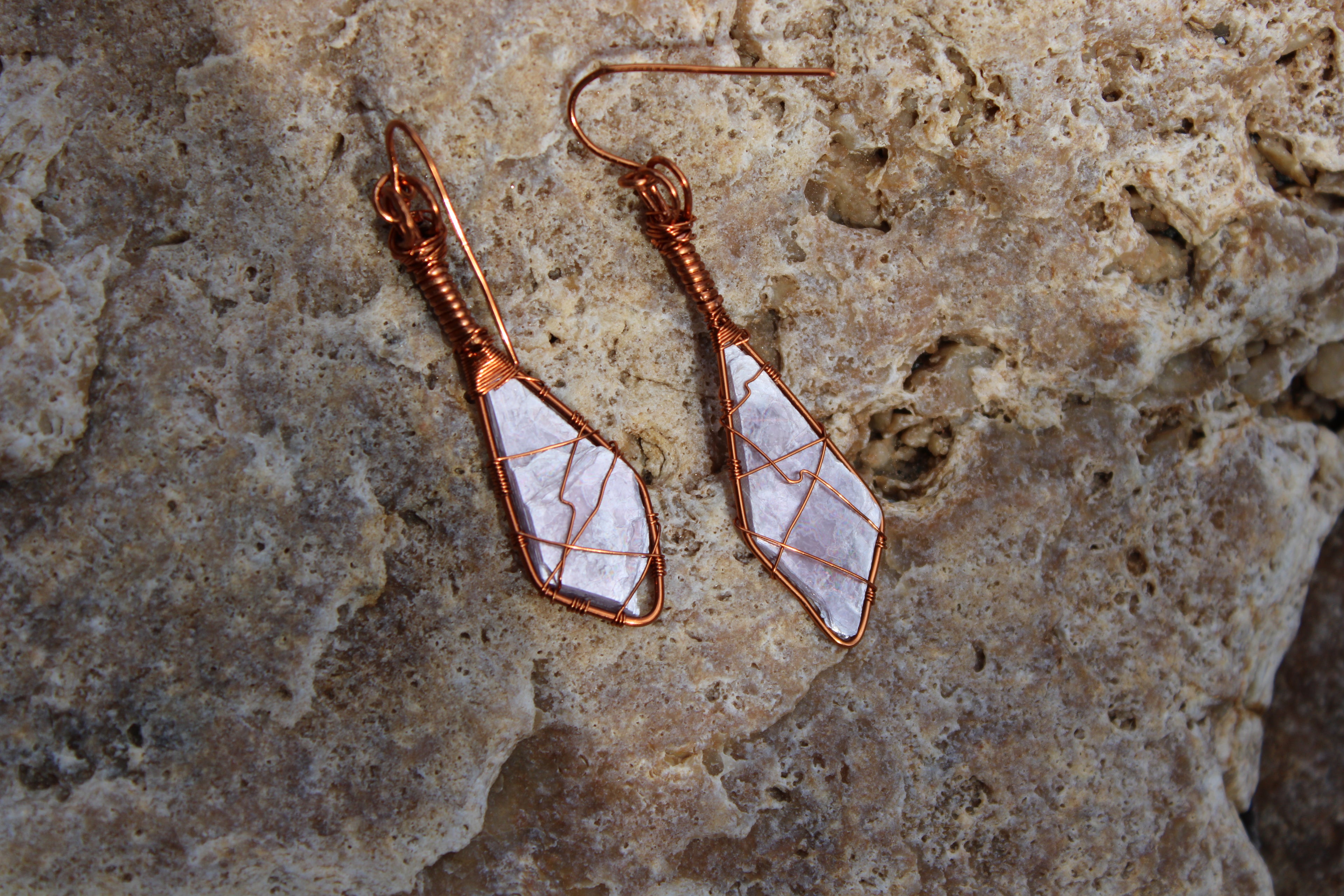 Purple Mica Earrings | Hand-Wrapped Copper Wire | Little Stone Raven