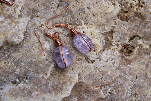 Cracked Glass Bead Earrings | Hand-Wrapped Copper Wire | Little Stone Raven
