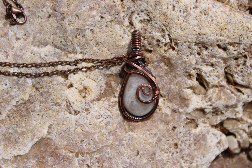 Moon Stone | Hand-Wrapped Copper Wire | Little Stone Raven