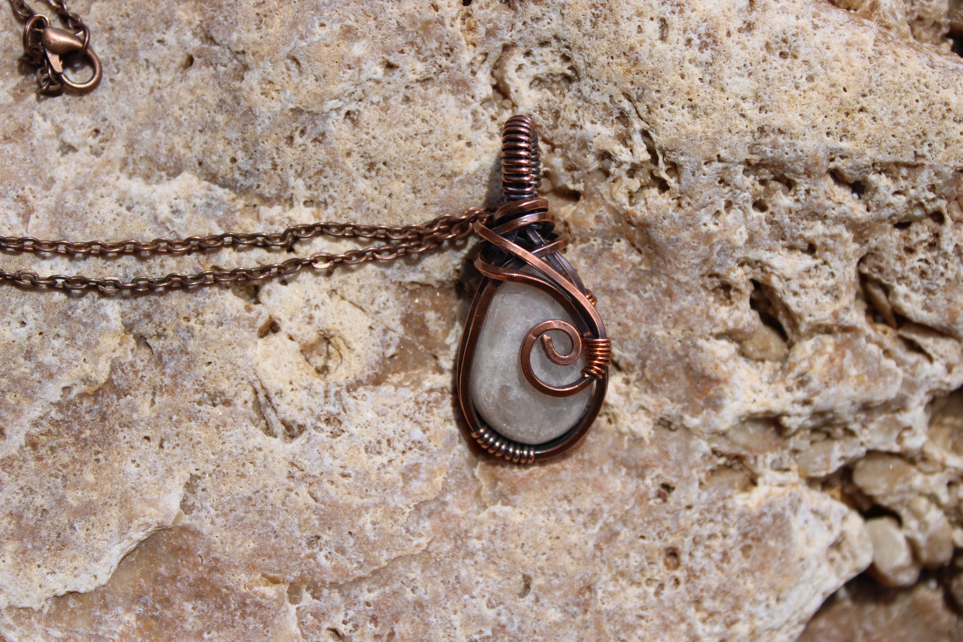 Moon Stone | Hand-Wrapped Copper Wire | Little Stone Raven