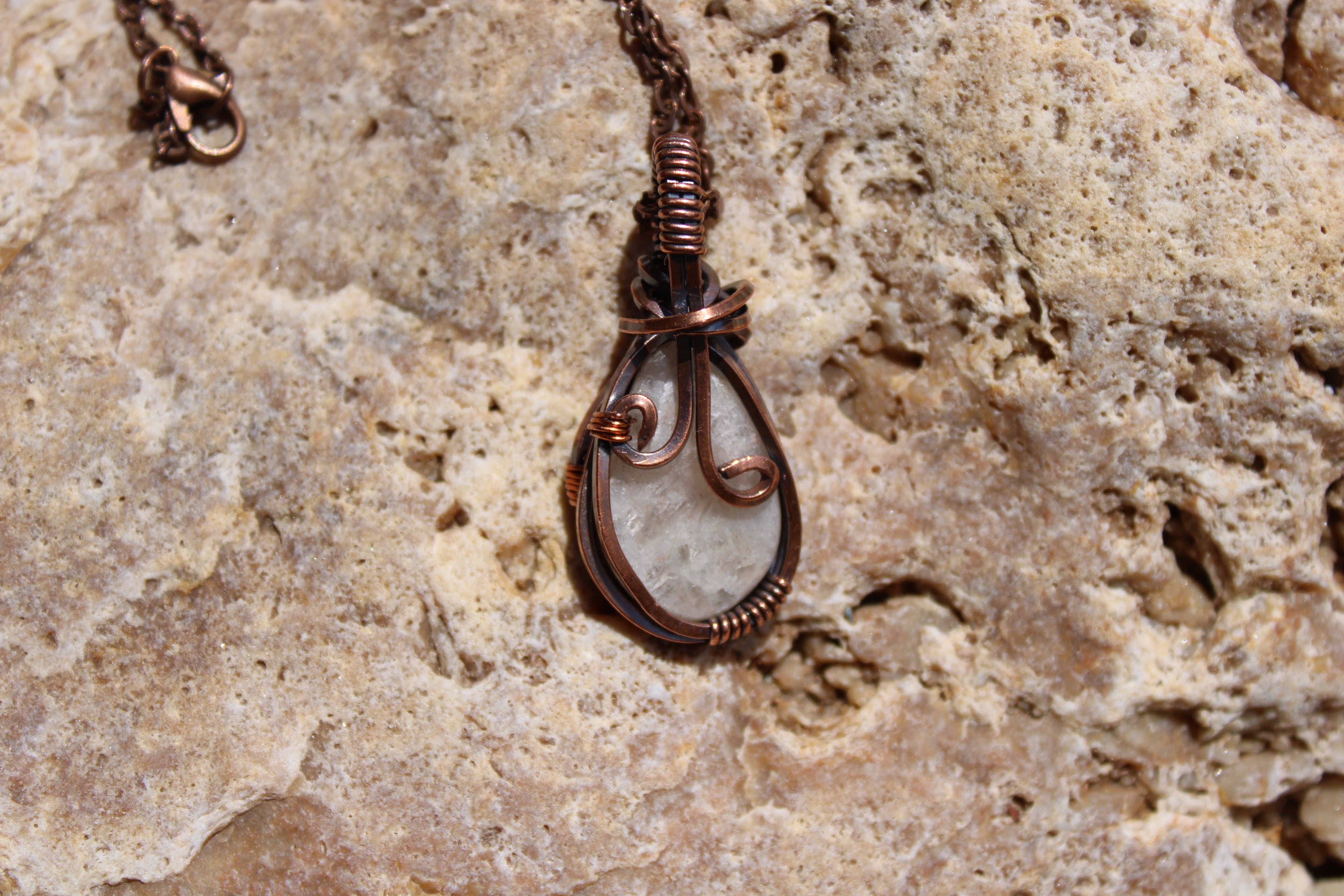 Moon Stone | Hand-Wrapped Copper Wire | Little Stone Raven