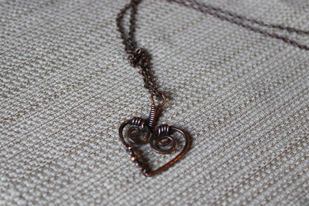 Heart Pendant | Hand-Wrapped Copper Wire | Little Stone Raven