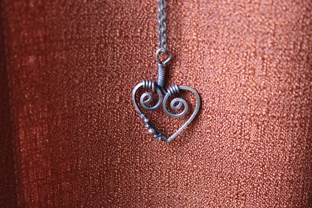 Heart Pendant | Hand-Wrapped Copper Wire | Little Stone Raven