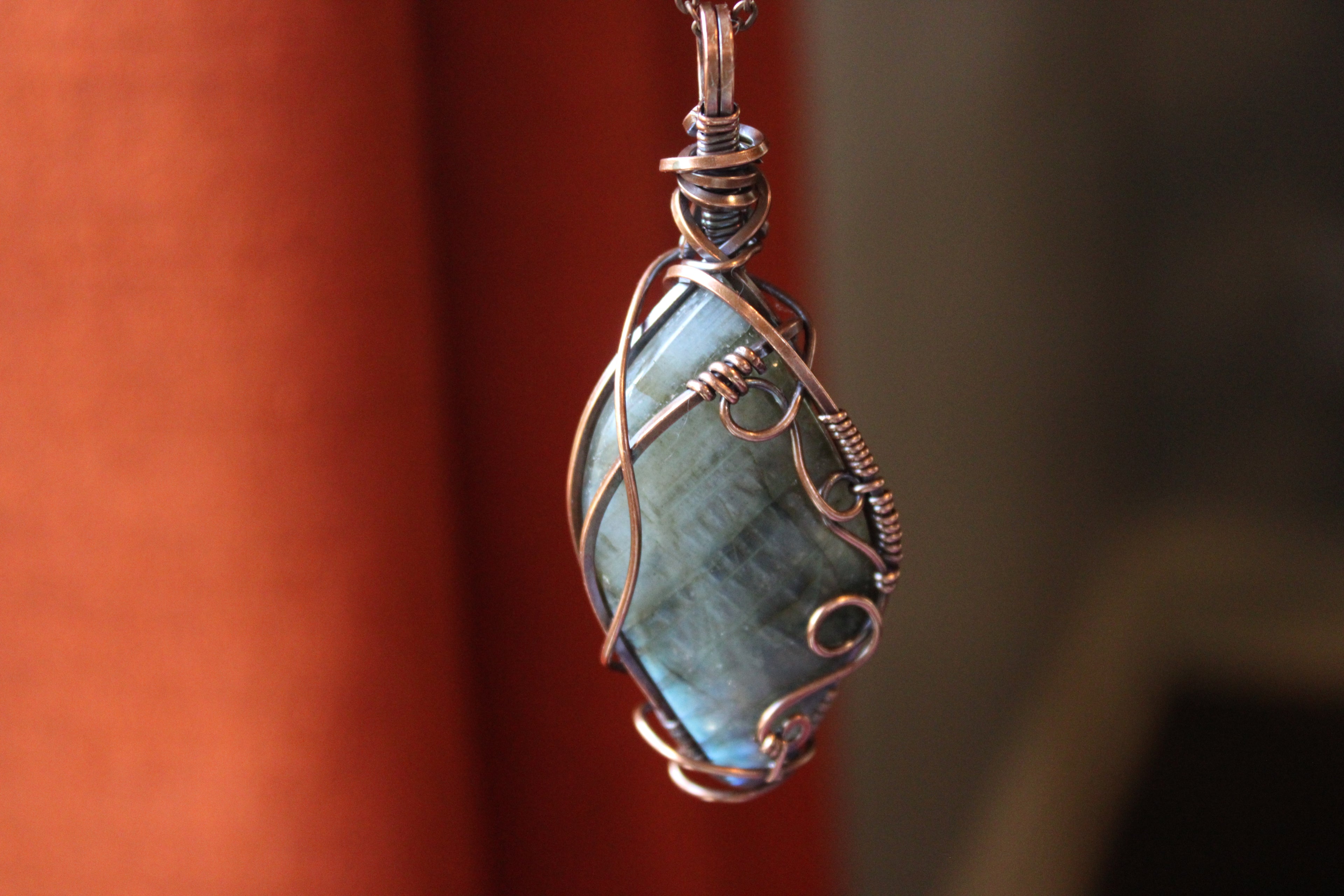 Swirled Labradorite Pendant | Hand-Wrapped Copper Wire | Little Stone Raven