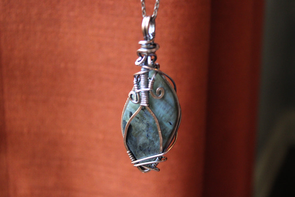 Swirled Labradorite Pendant | Hand-Wrapped Copper Wire | Little Stone Raven