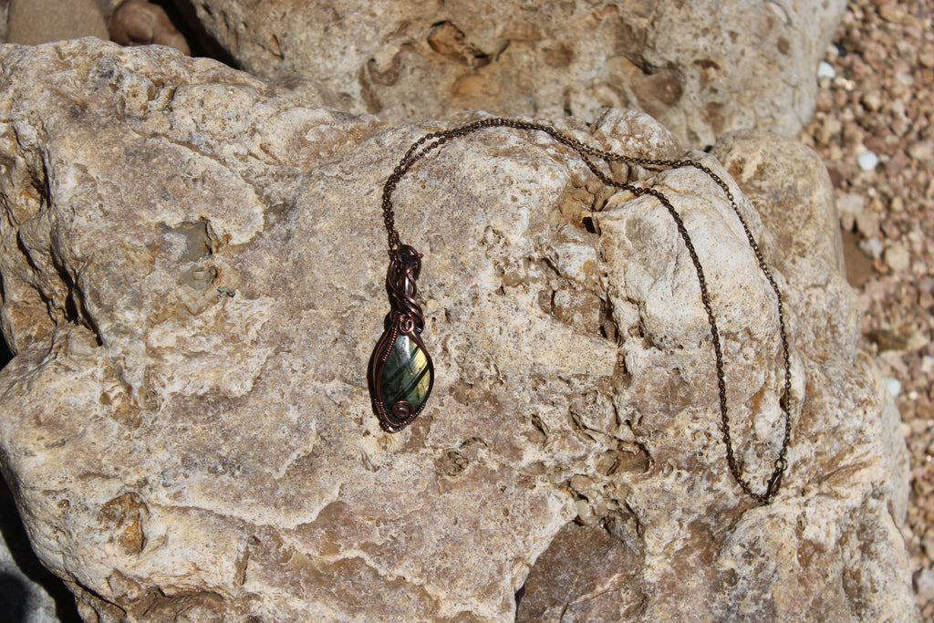 Striped Labradorite Pendant | Hand-Wrapped Copper Wire | Little Stone Raven