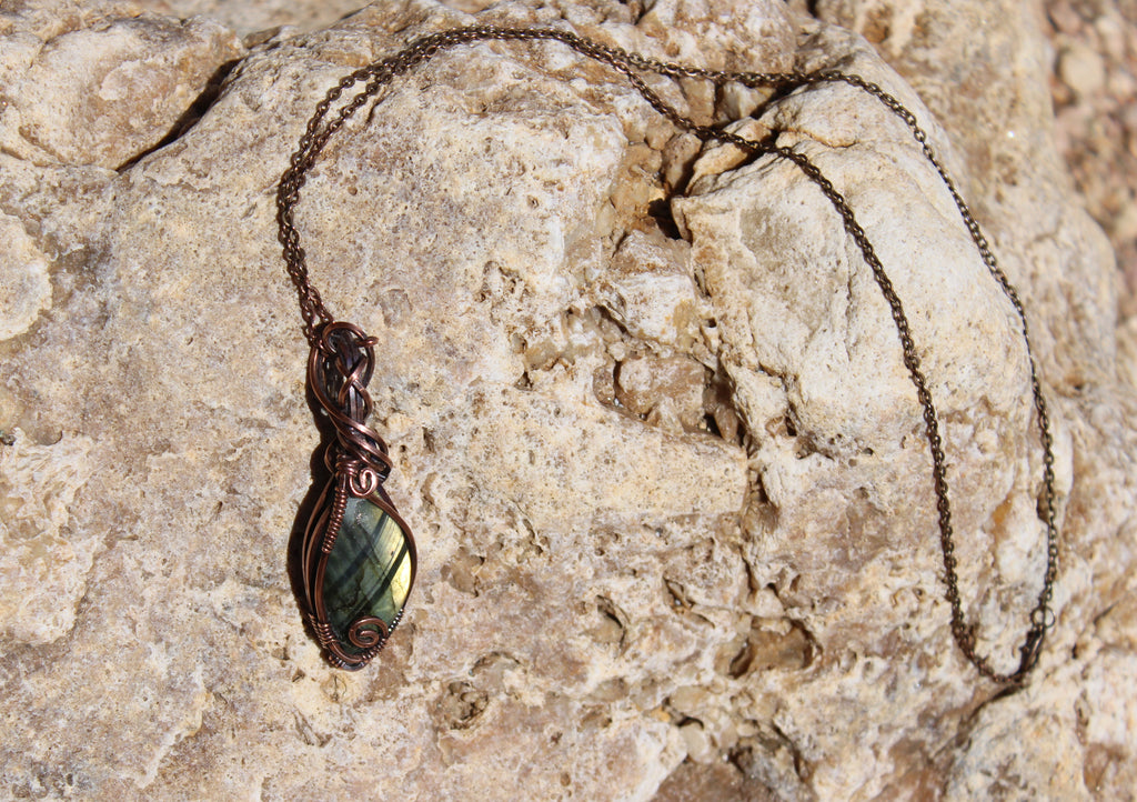 Striped Labradorite Pendant | Hand-Wrapped Copper Wire | Little Stone Raven