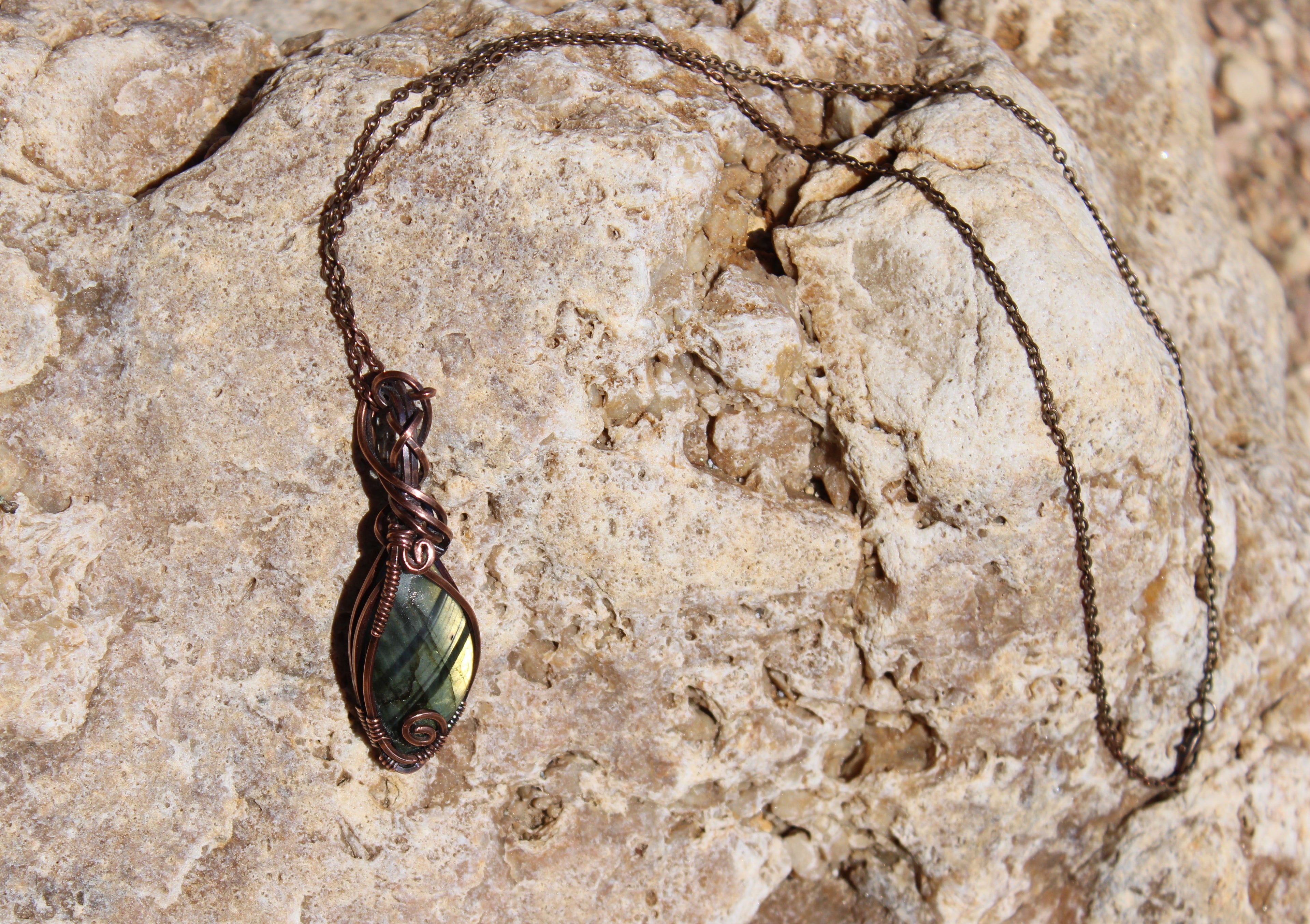 Striped Labradorite Pendant | Hand-Wrapped Copper Wire | Little Stone Raven