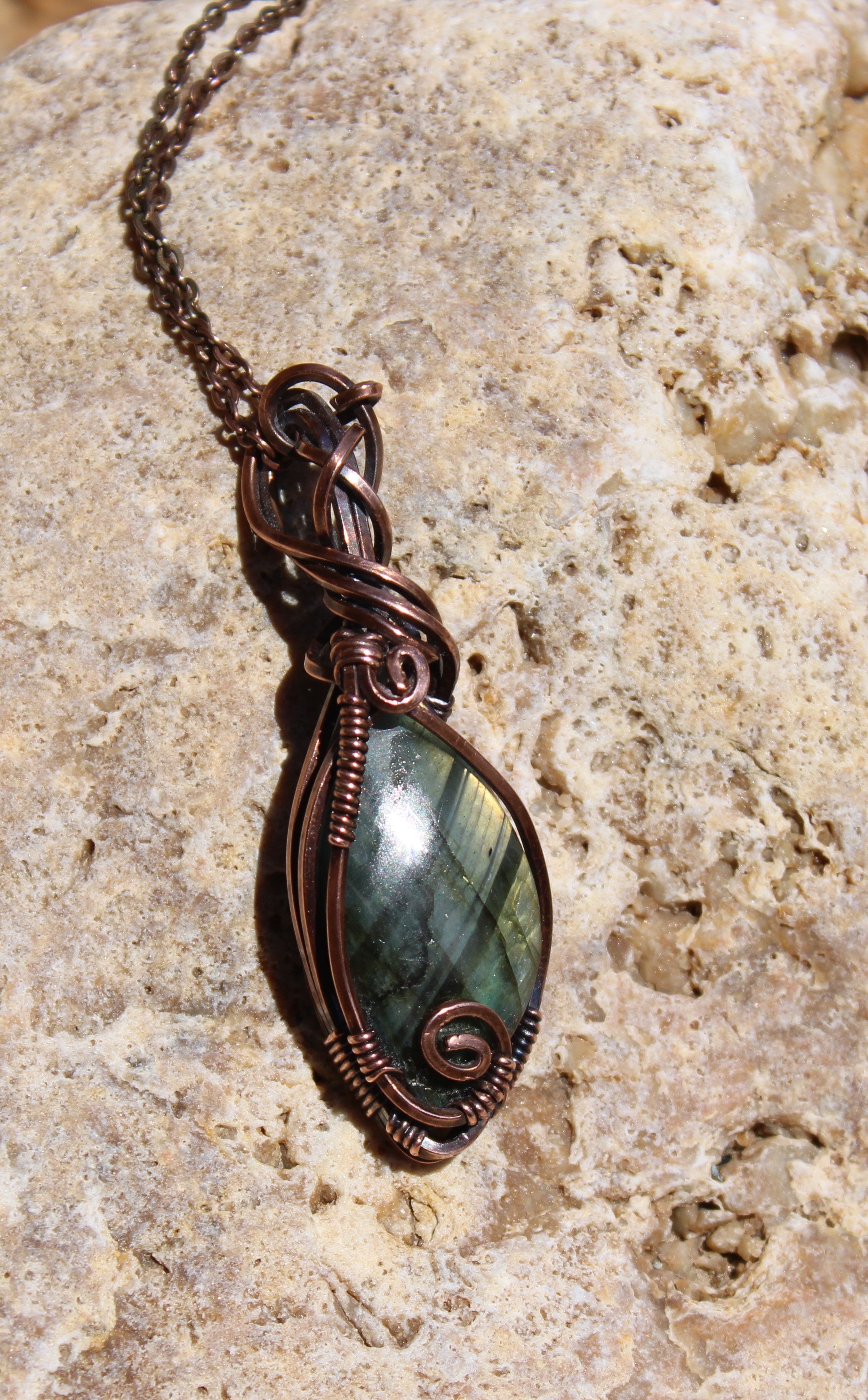 Striped Labradorite Pendant | Hand-Wrapped Copper Wire | Little Stone Raven