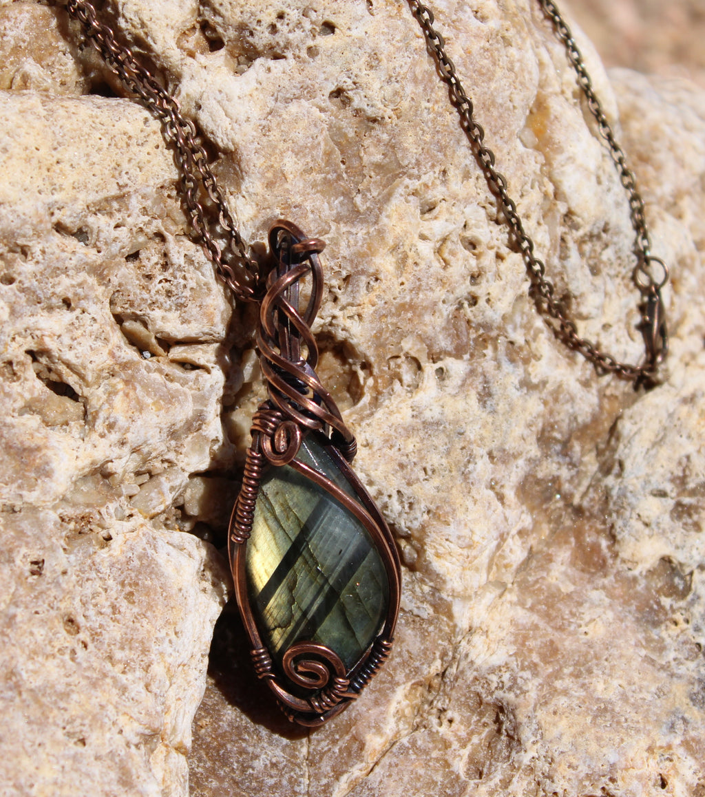 Striped Labradorite Pendant | Hand-Wrapped Copper Wire | Little Stone Raven