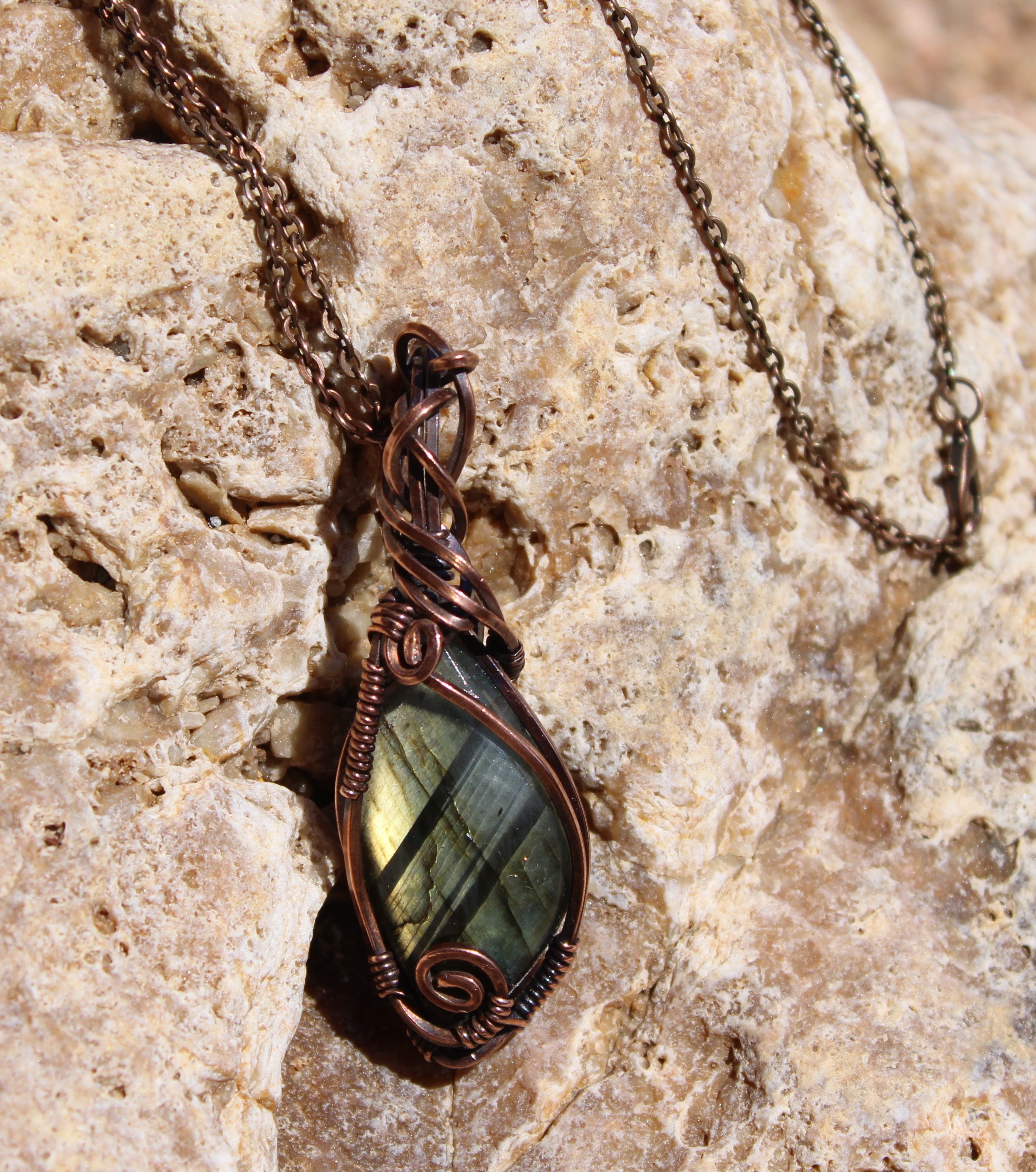 Striped Labradorite Pendant | Hand-Wrapped Copper Wire | Little Stone Raven