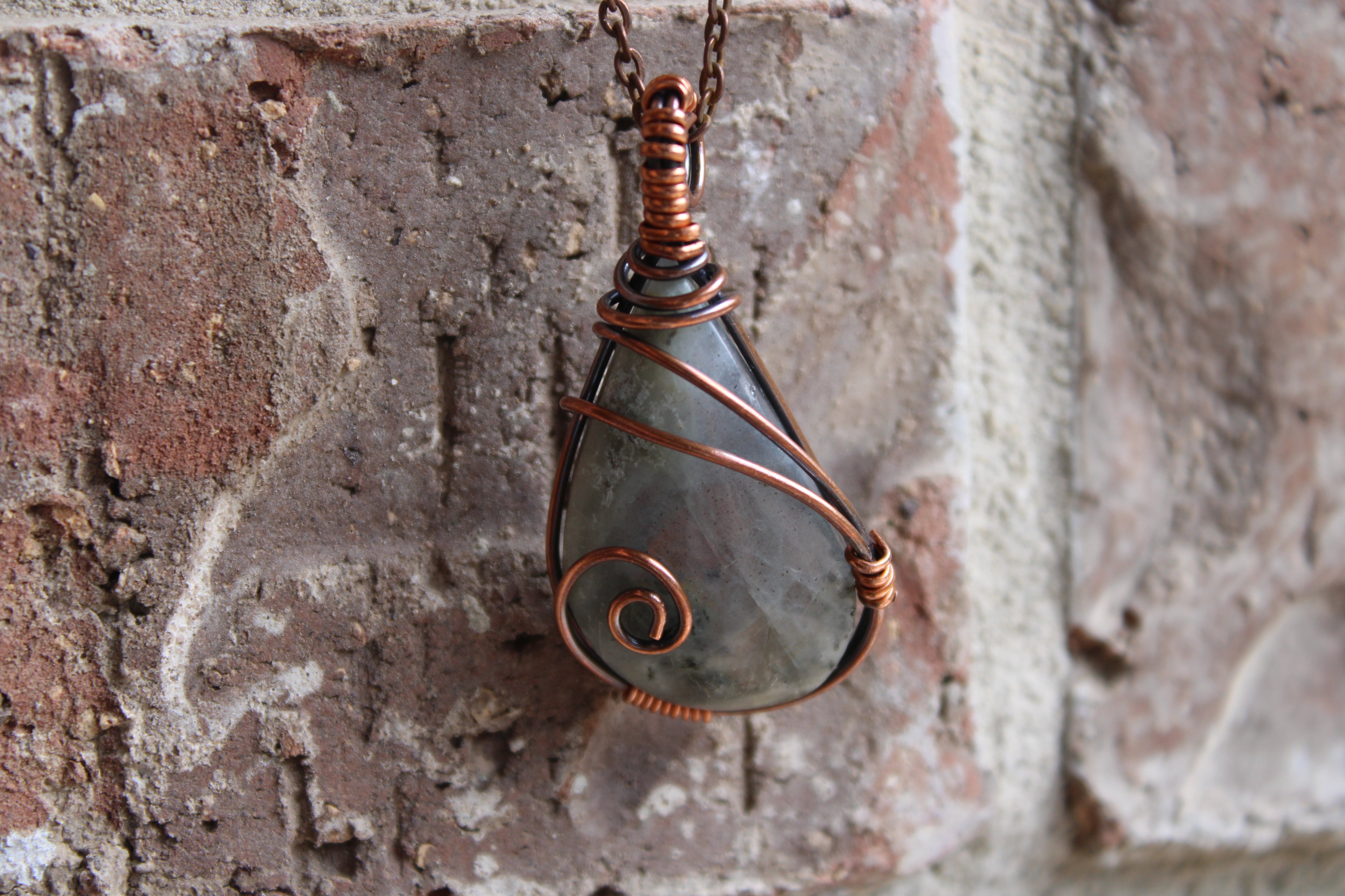 Labradorite Teardrop Pendants | Hand-Wrapped Copper Wire | Little Stone Raven