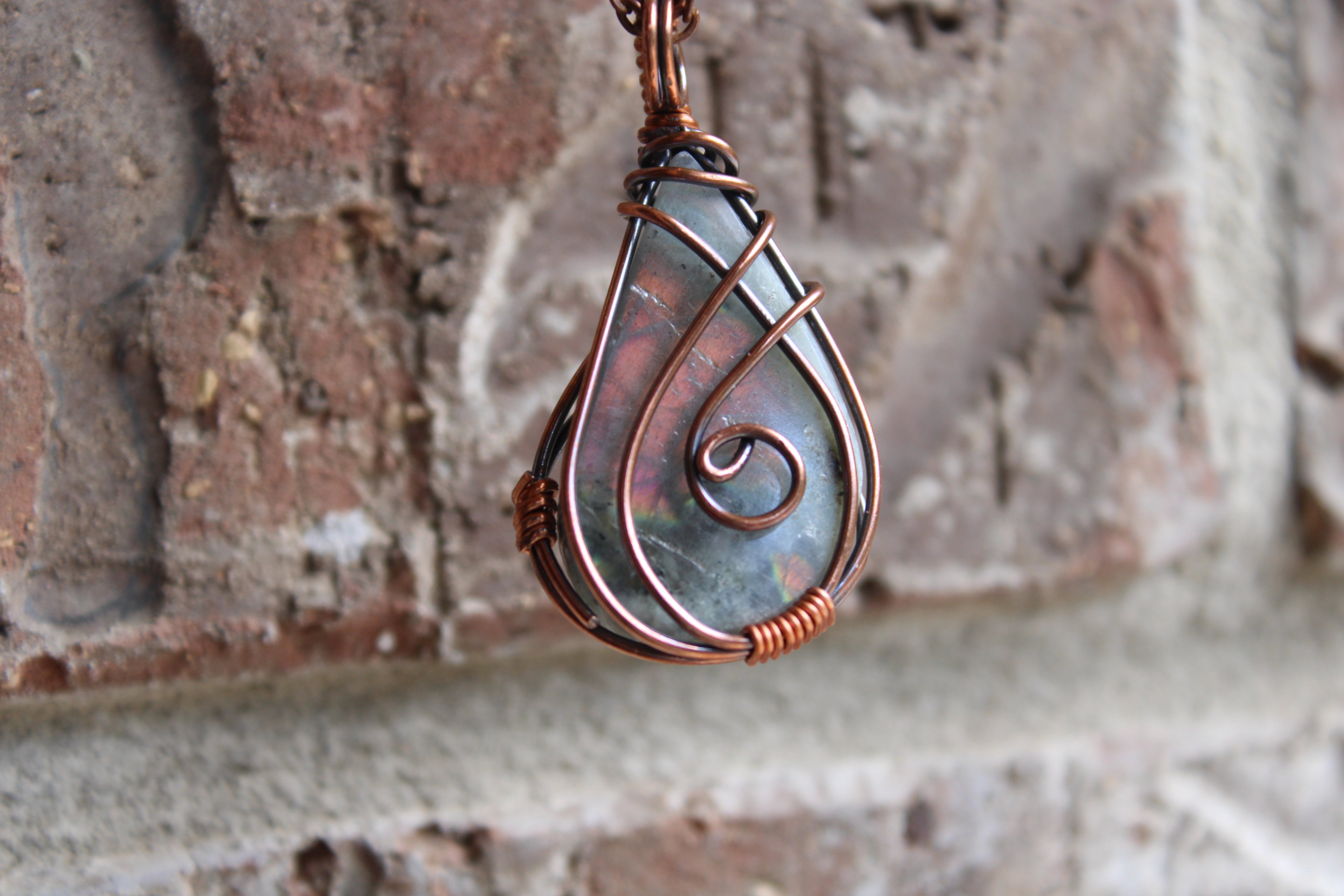 Labradorite Teardrop Pendants | Hand-Wrapped Copper Wire | Little Stone Raven