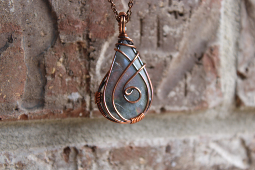 Labradorite Teardrop Pendants | Hand-Wrapped Copper Wire | Little Stone Raven
