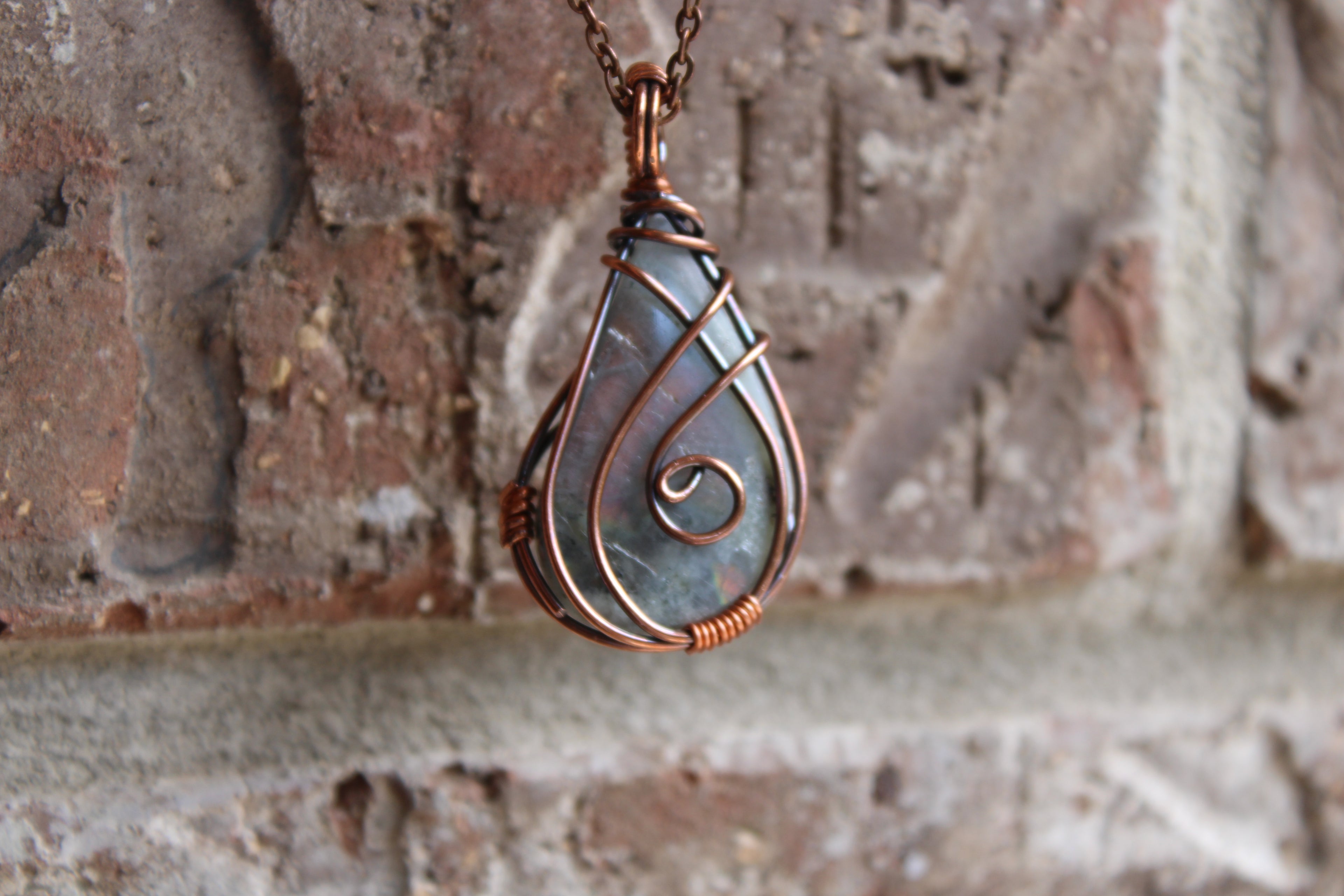 Labradorite Teardrop Pendants | Hand-Wrapped Copper Wire | Little Stone Raven