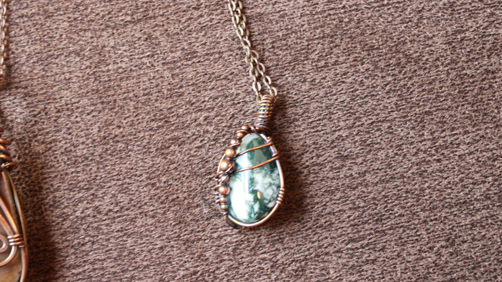 Moss Agate Pendants | Hand-Wrapped Copper Wire | Little Stone Raven
