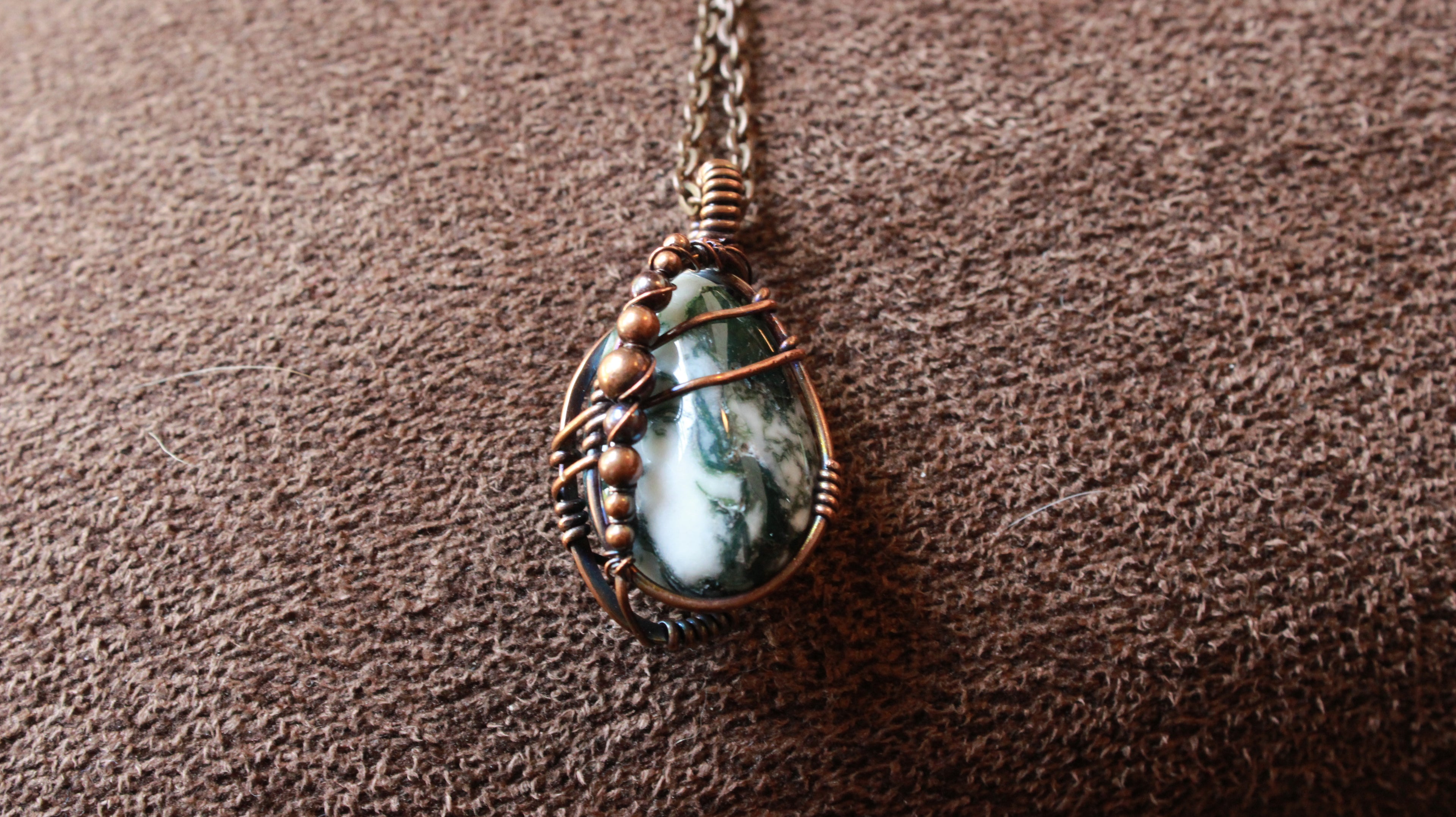Moss Agate Pendants | Hand-Wrapped Copper Wire | Little Stone Raven