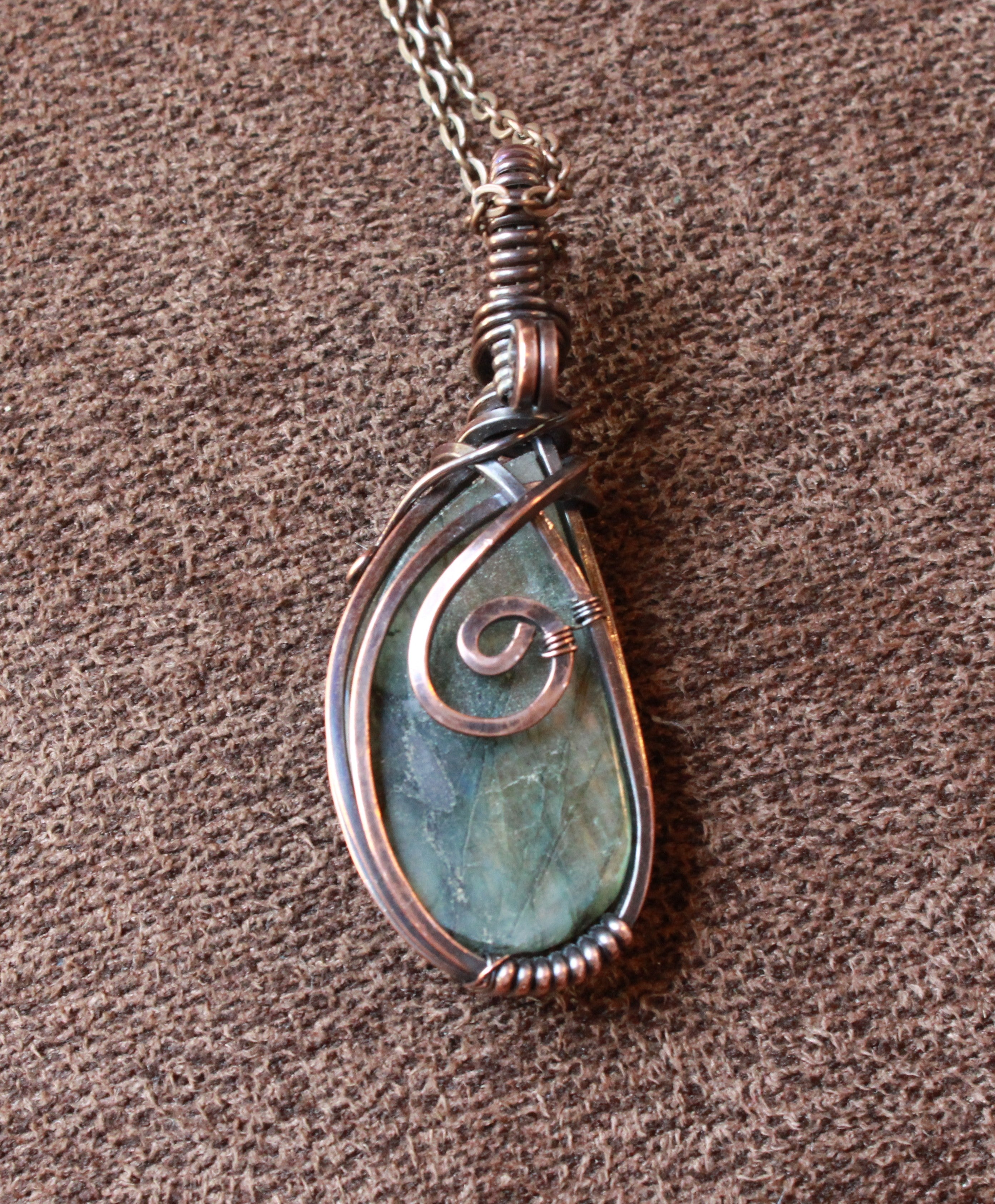 Labradorite Pendant with Swirled Detail | Hand-Wrapped Copper Wire | Little Stone Raven