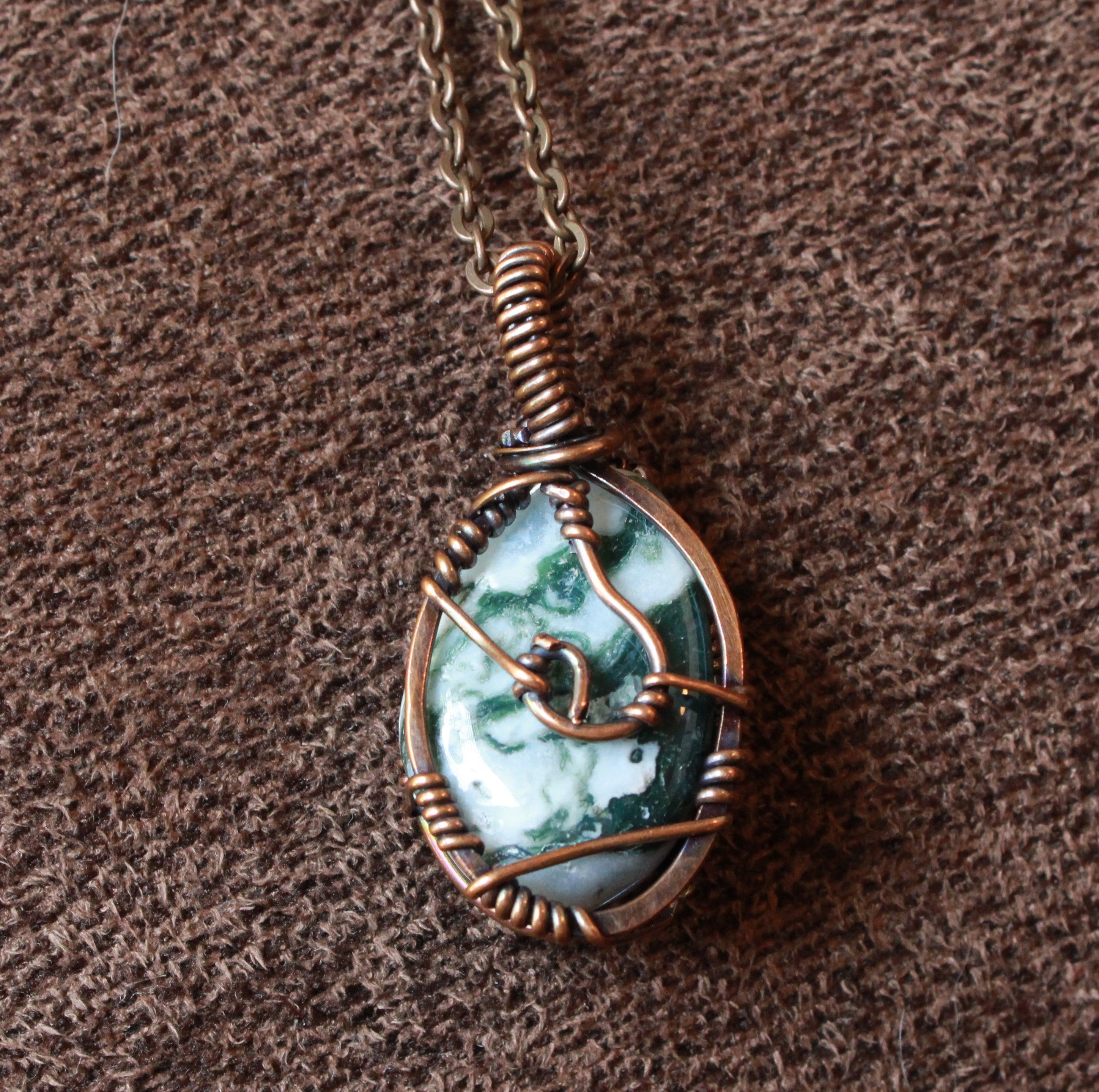 Moss Agate Pendants | Hand-Wrapped Copper Wire | Little Stone Raven