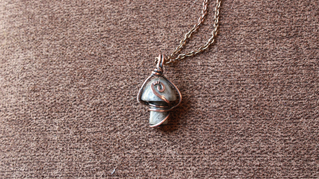 Labradorite Mushroom Pendant | Hand-Wrapped Copper Wire | Little Stone Raven
